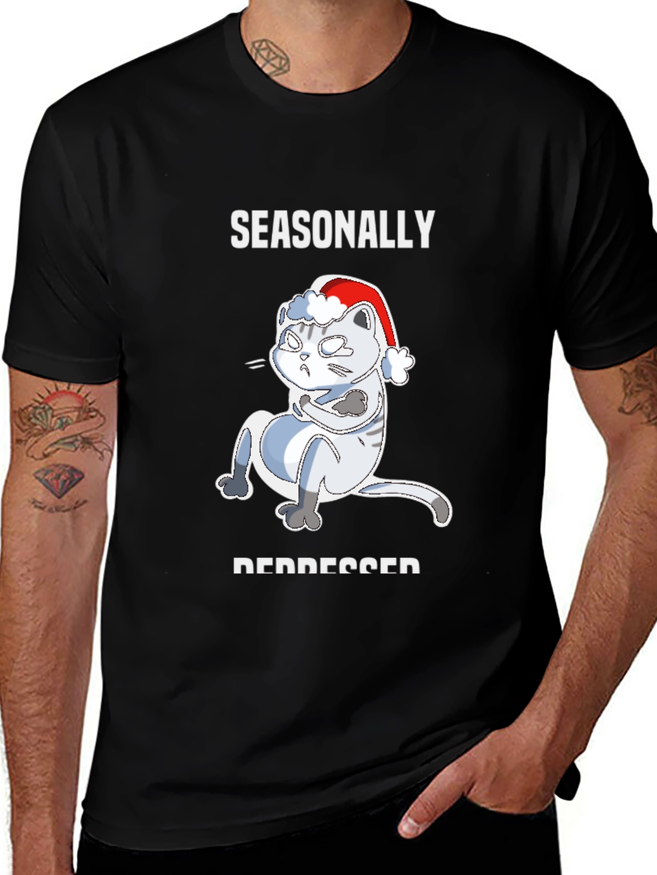 Seasonally Depressed Cat Christmas T-Shirt