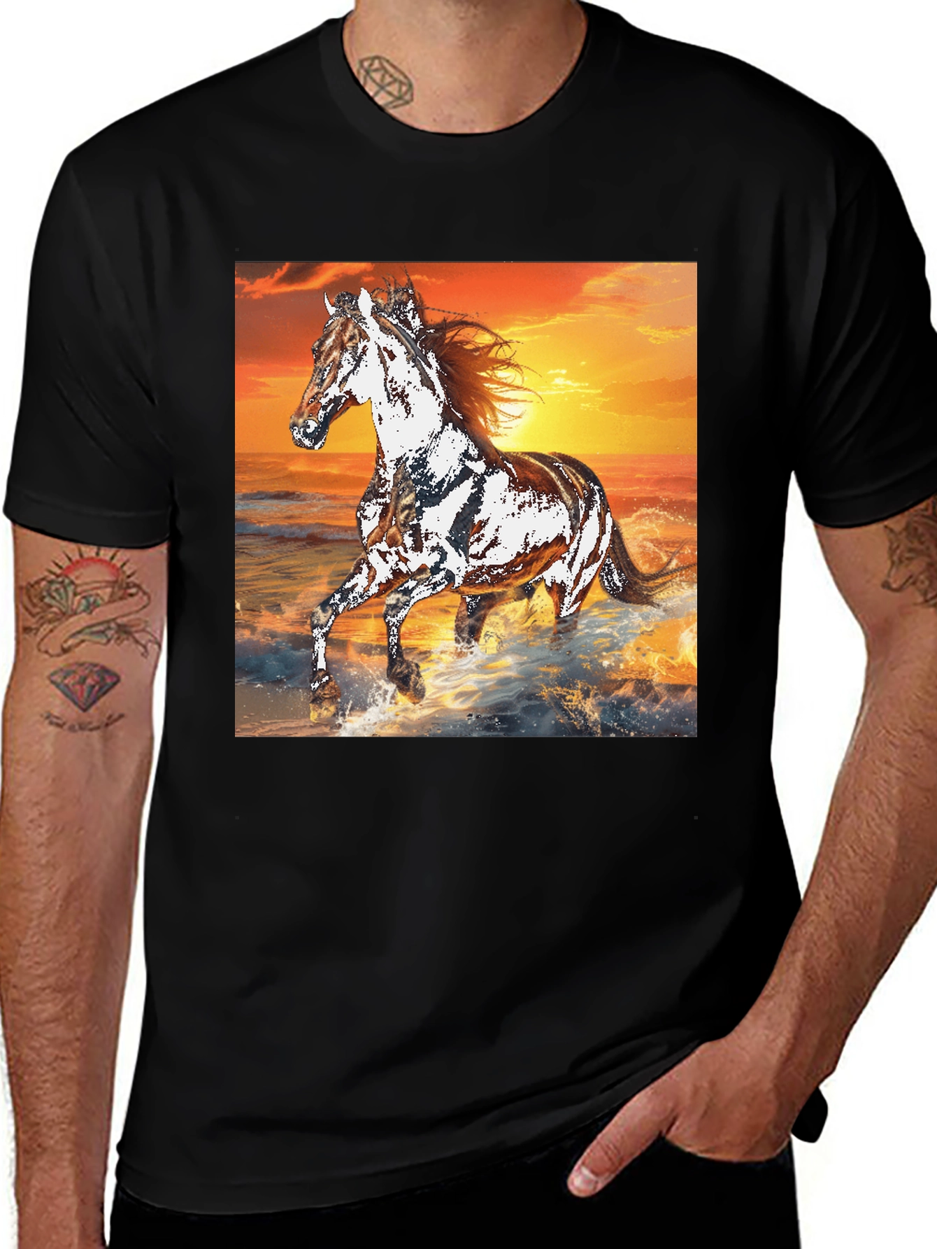 Variant 5 of Horse Sunset Graphic Tee - Black