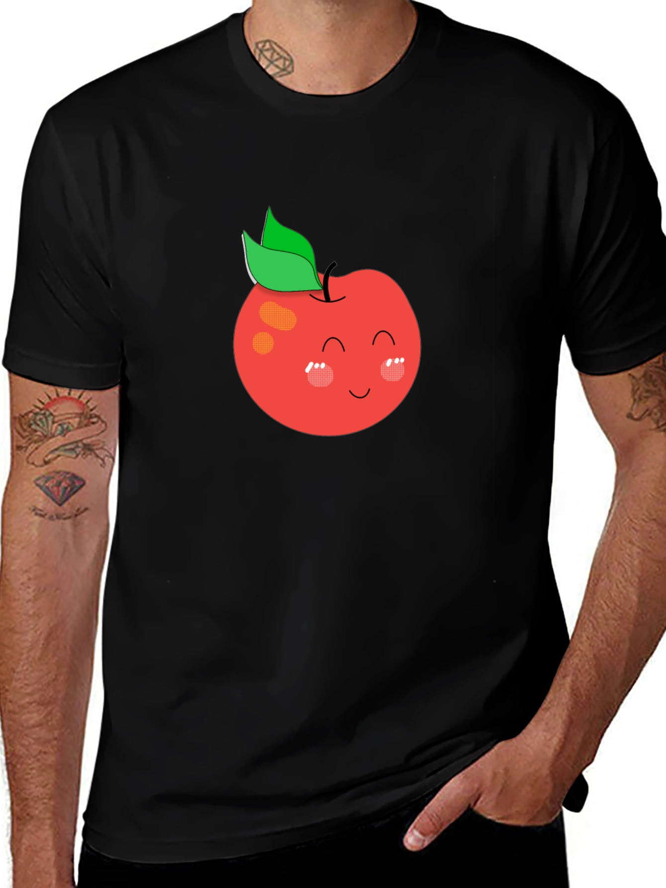 Cute Apple Graphic Black T-Shirt