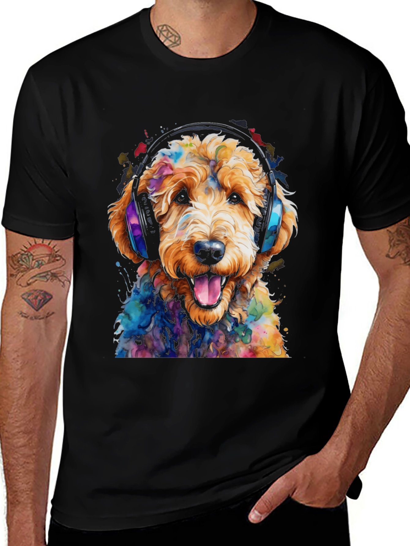 Variant 30 of Dog with Headphones T-Shirt - Colorful Graphic Tee