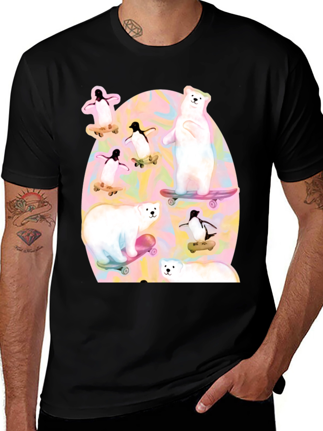 Skating Penguins & Bears Graphic Tee