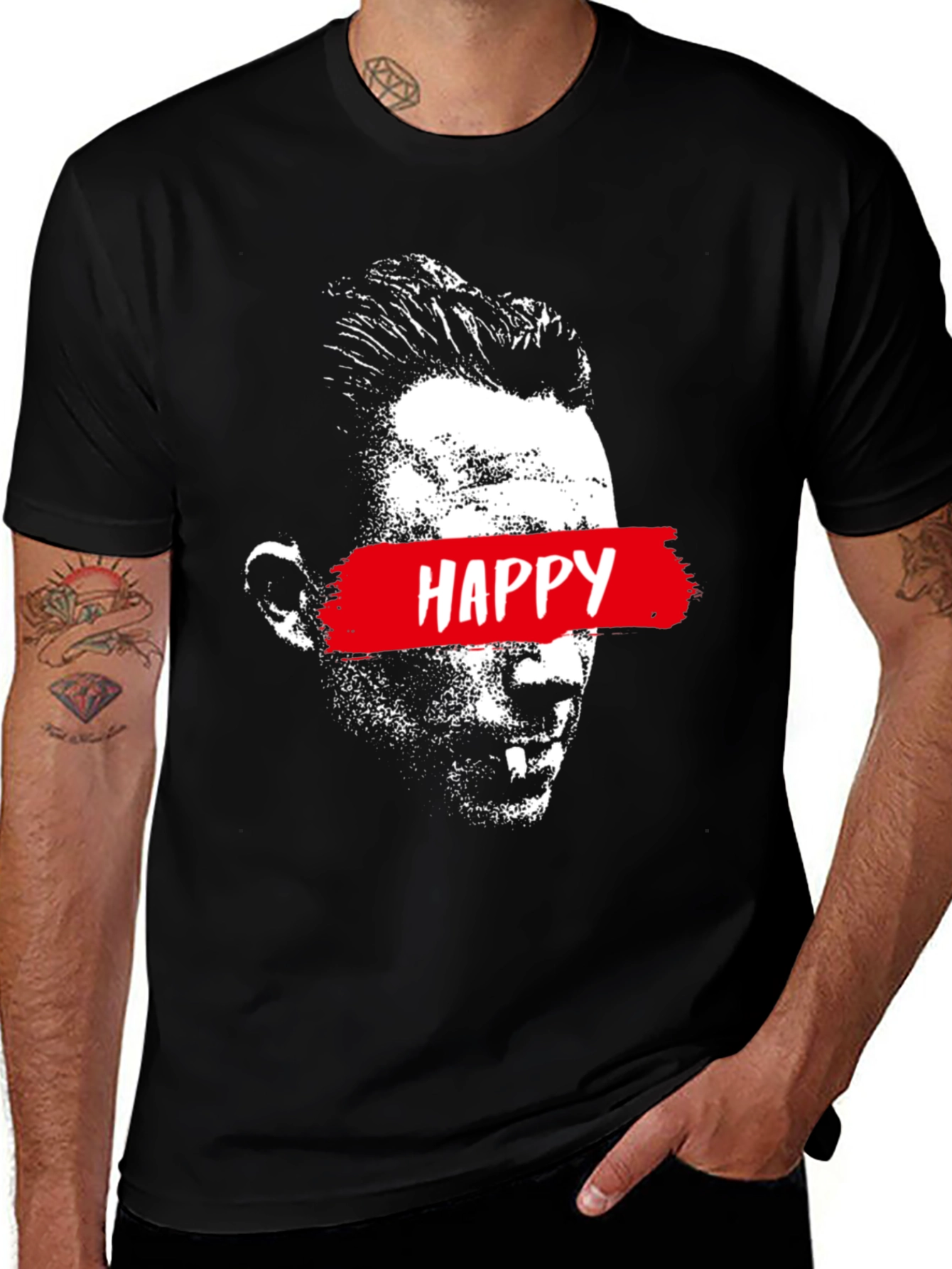 Variant 11 of Happy Face Graphic Print Black T-Shirt