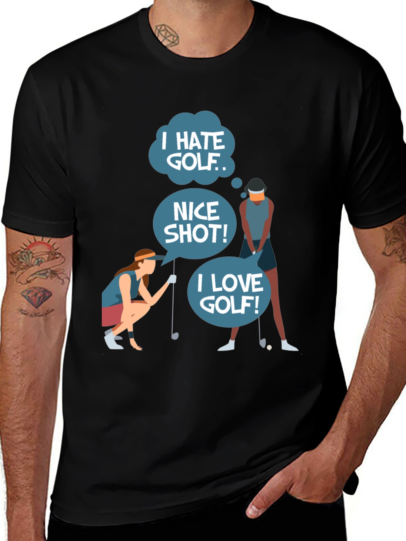 Variant 5 of Golf Humor Tee: I Hate, Nice Shot, I Love Golf