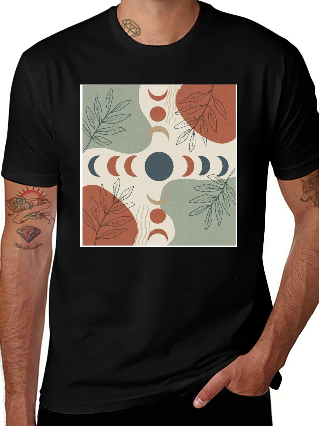 Boho Moon Phase Graphic Tee - Stylish Comfort