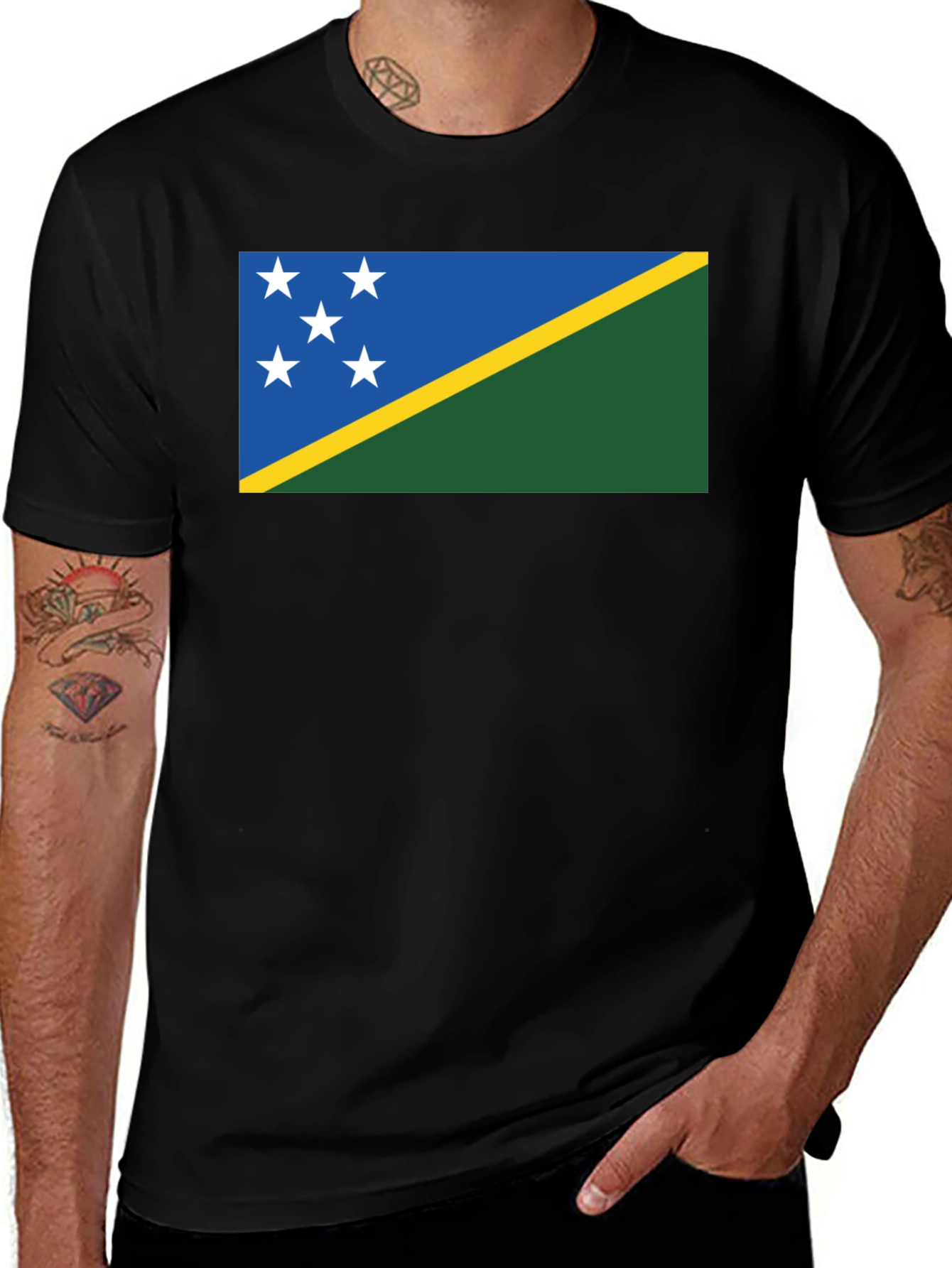 Solomon Islands Flag Graphic Tee - Black