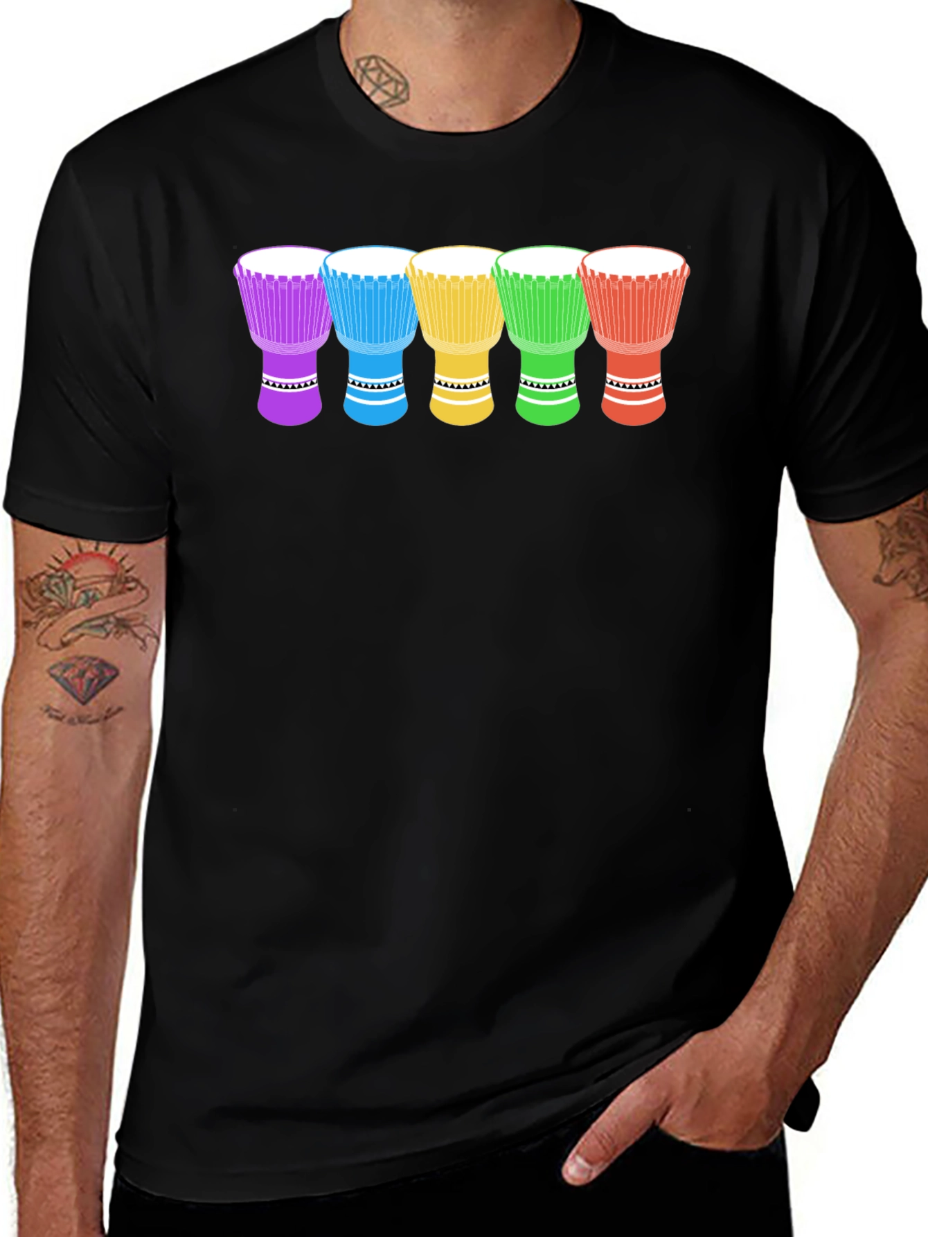 Variant 12 of Colorful Djembe Drums Graphic Tee - Music Lover Shirt