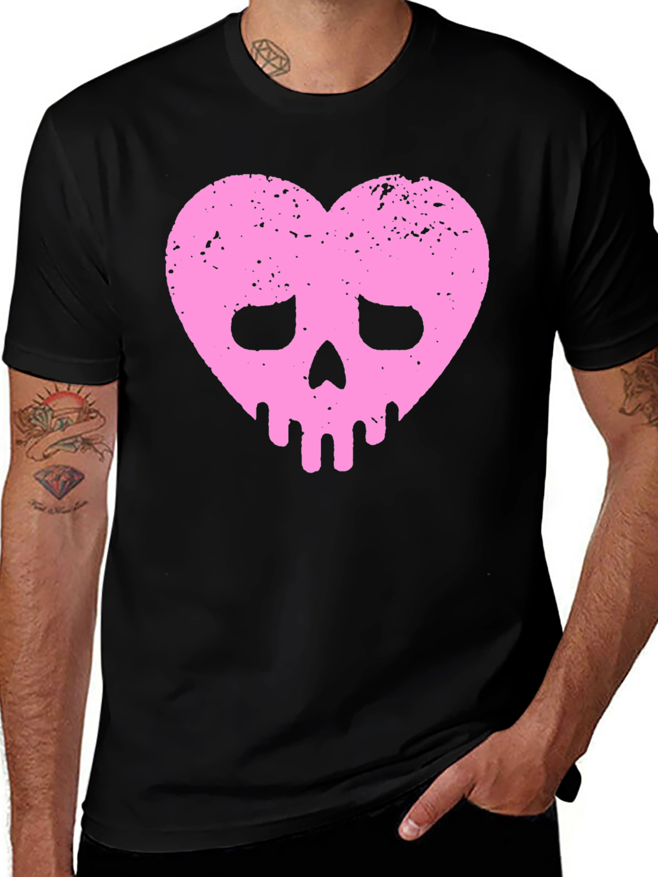 Variant 24 of Pink Heart Skull Black T-Shirt