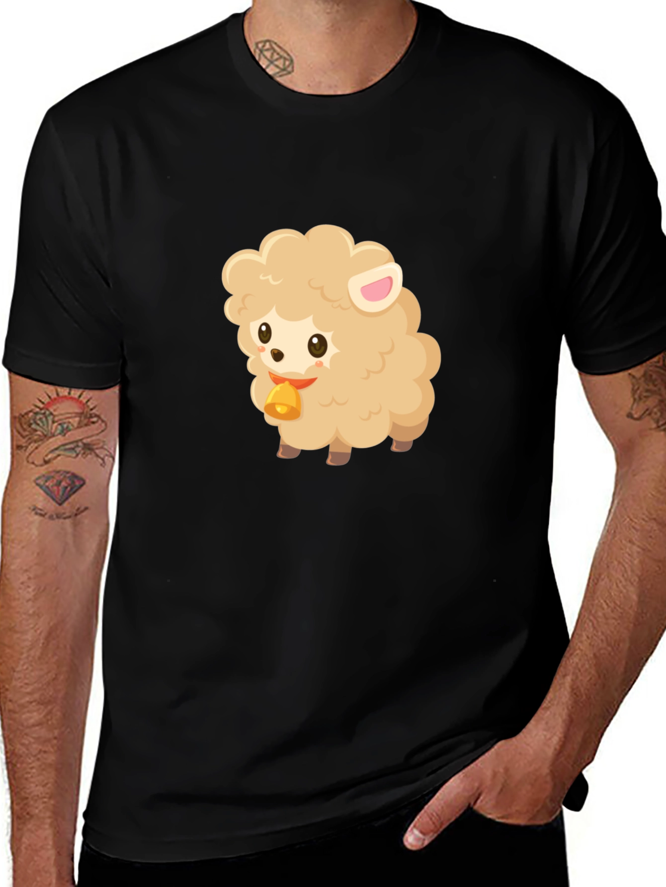 Variant 2 of Cute Sheep Graphic Tee - Black Cotton Blend