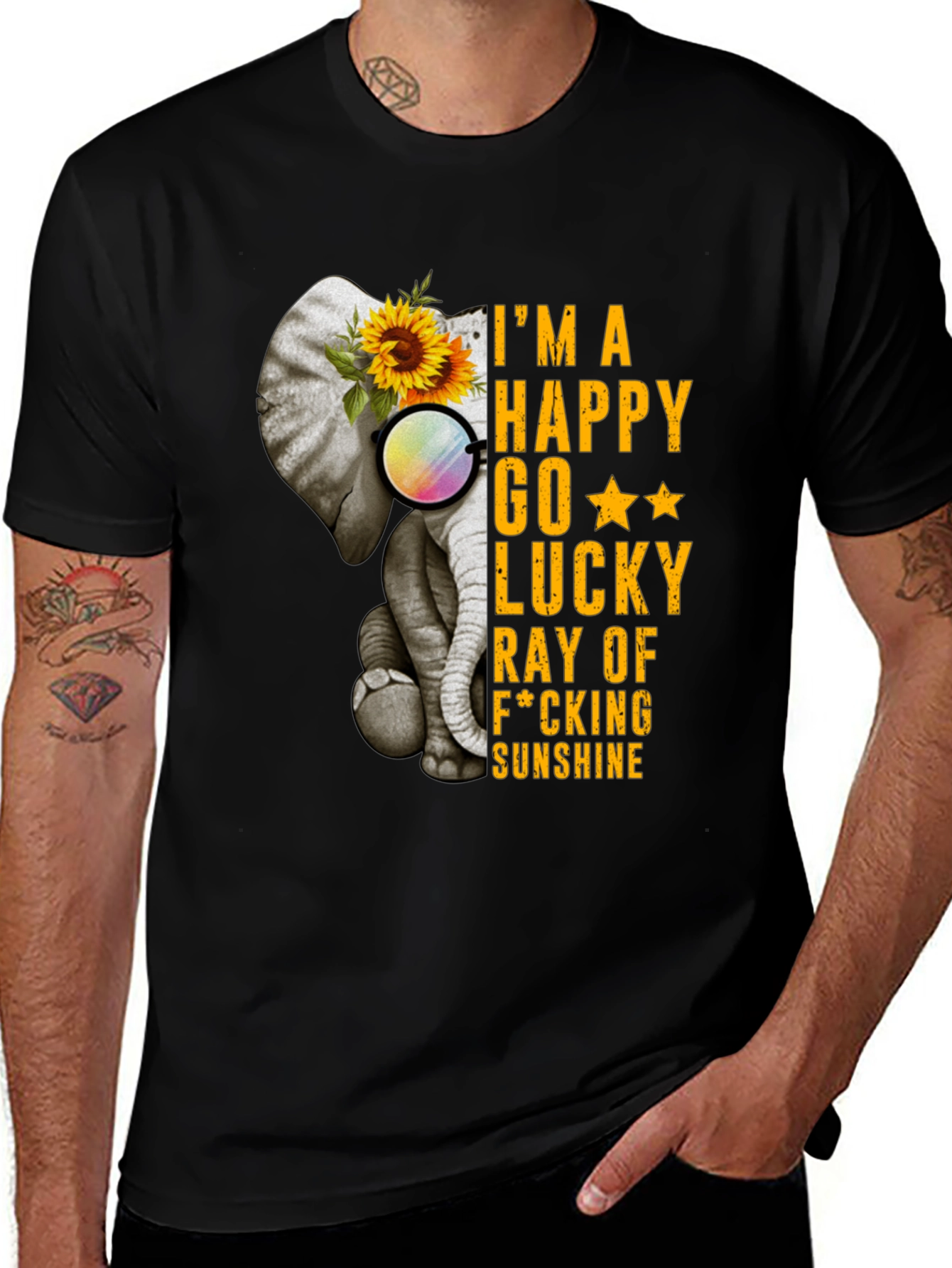 Variant 17 of Elephant Sunflower Graphic T-Shirt - Happy Sunshine
