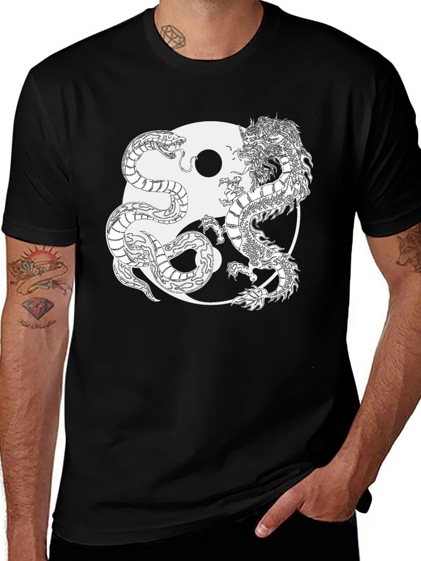 Variant 27 of Yin Yang Dragon & Snake Graphic Tee