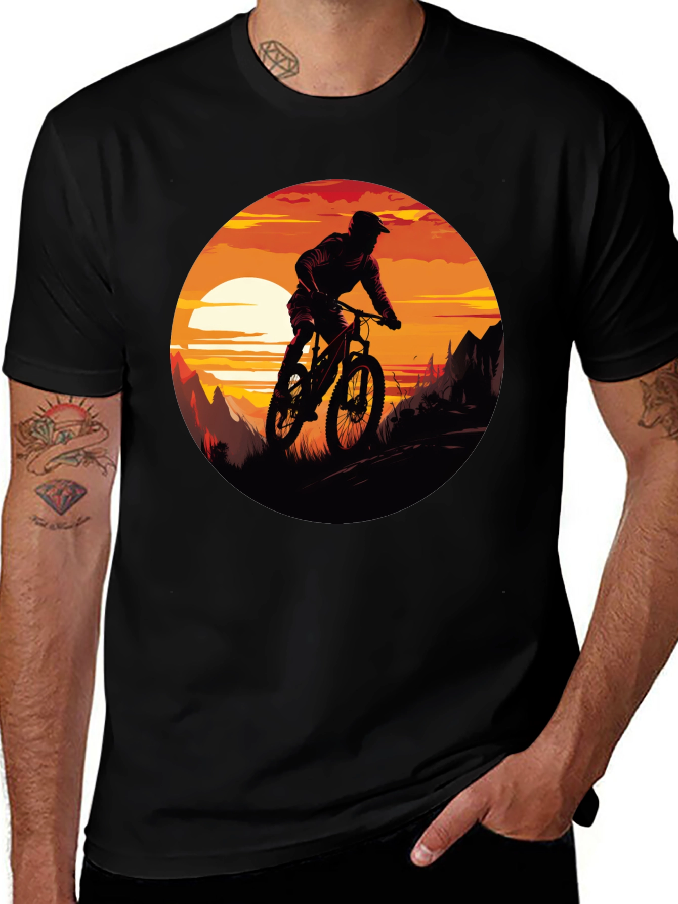 Variant 3 of Mountain Bike Sunset Graphic Tee - Adventure Ready