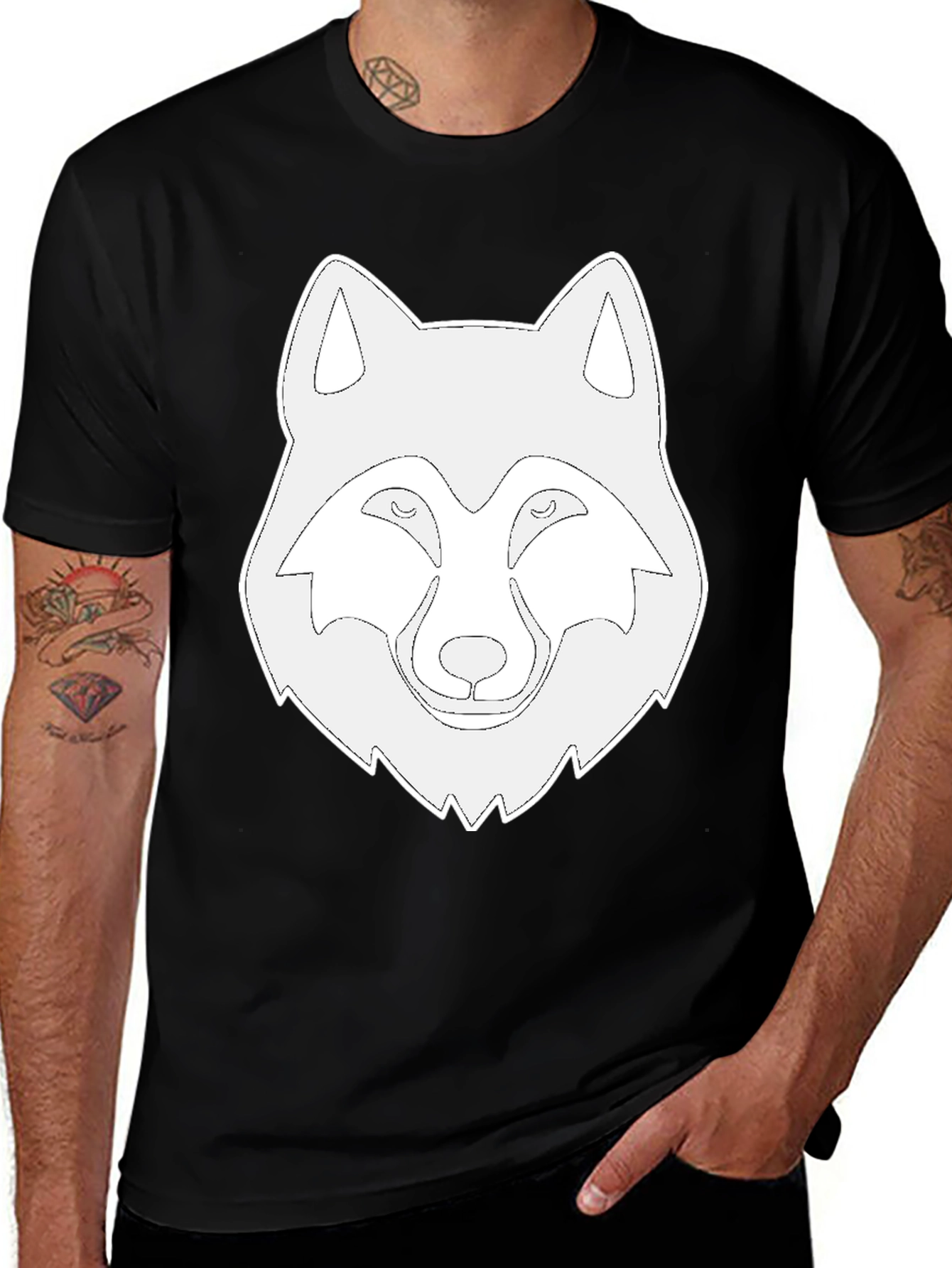 Variant 3 of Men's Black Wolf Graphic Tee - Stylish Casual Wear