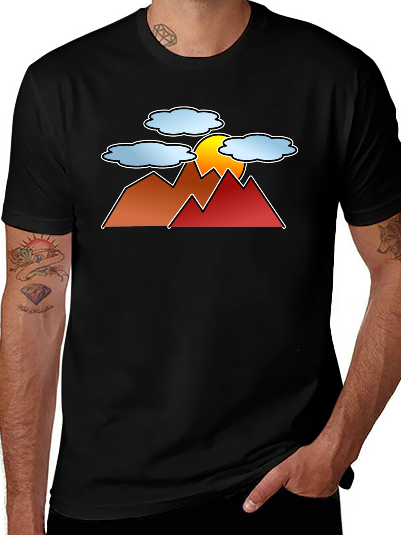 Variant 30 of Sunset Mountain Graphic Tee - Black Casual T-Shirt
