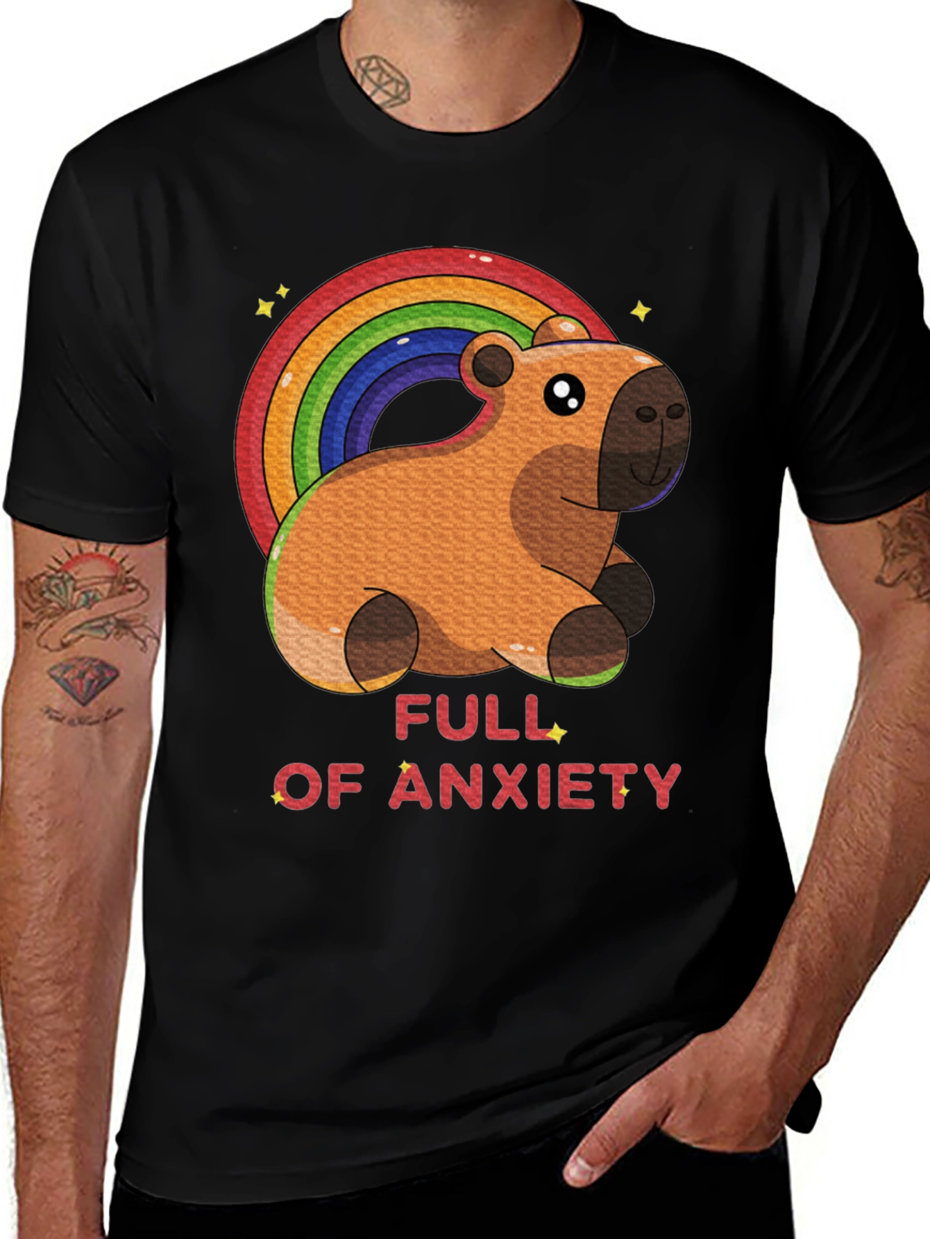 Variant 30 of Anxiety Capybara Rainbow T-Shirt
