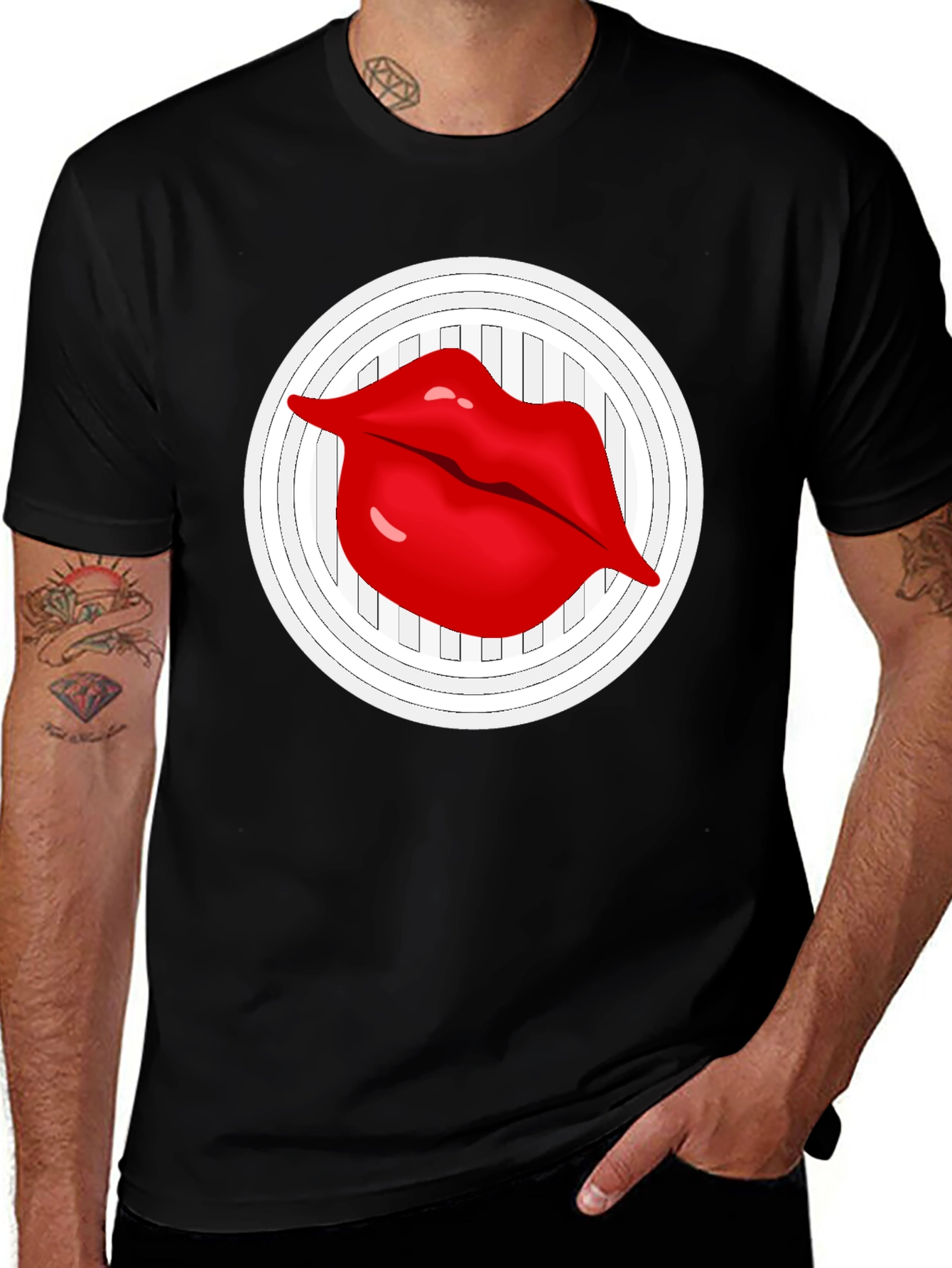 Variant 4 of Lip Graphic Black Crew Neck T-Shirt