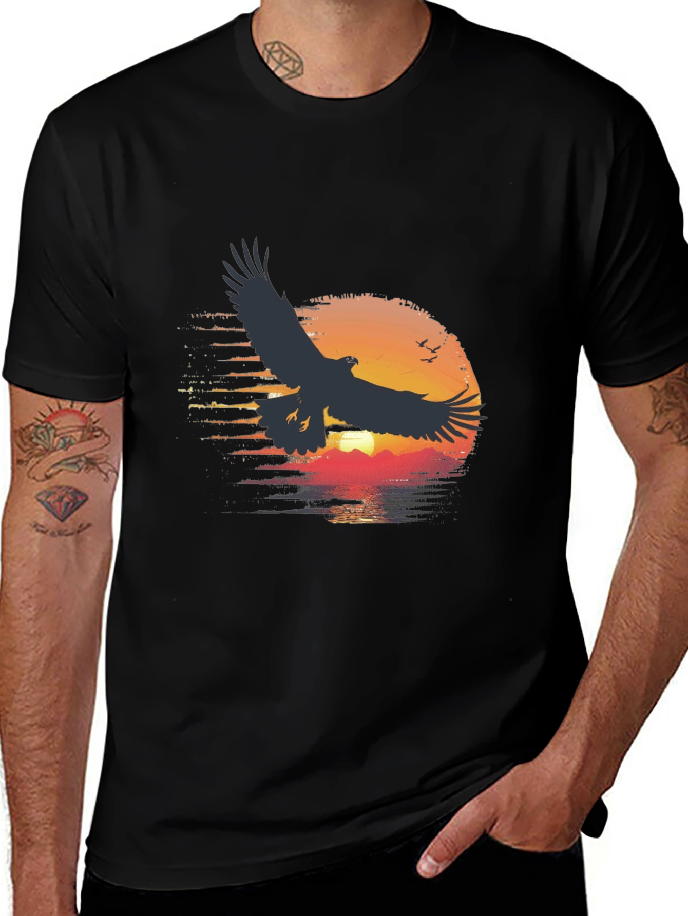Variant 29 of Eagle Sunset Graphic Tee - Black Cotton Blend