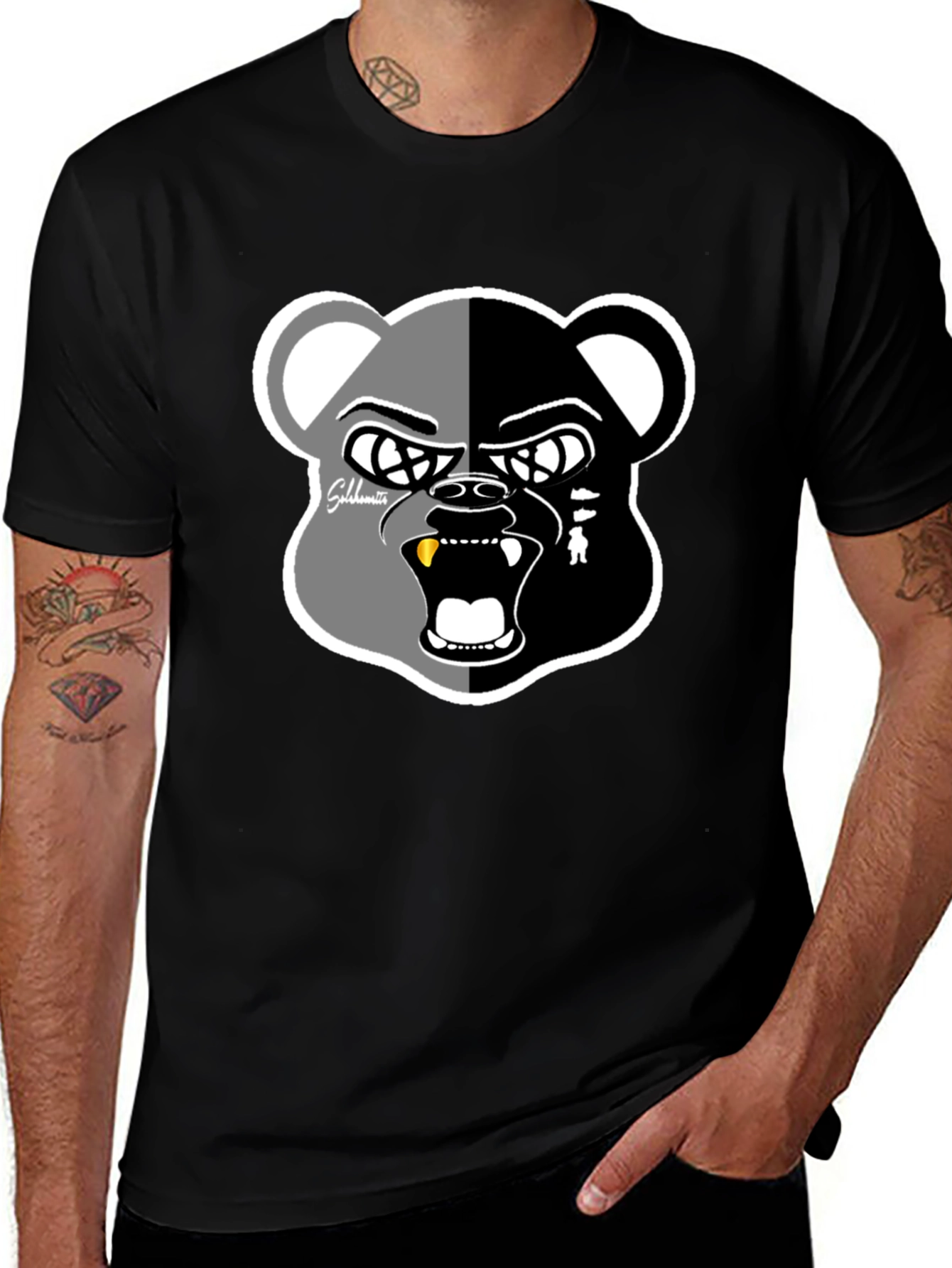 Variant 2 of Grizzly Bear Graphic Print Black T-Shirt