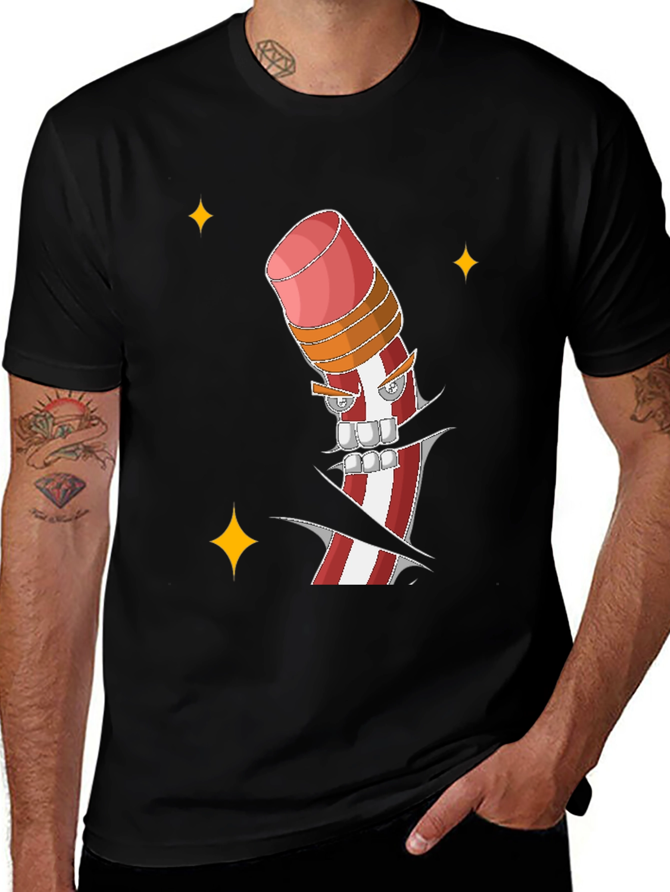 Variant 9 of Men's Black T-shirt with Cartoon Pencil Print