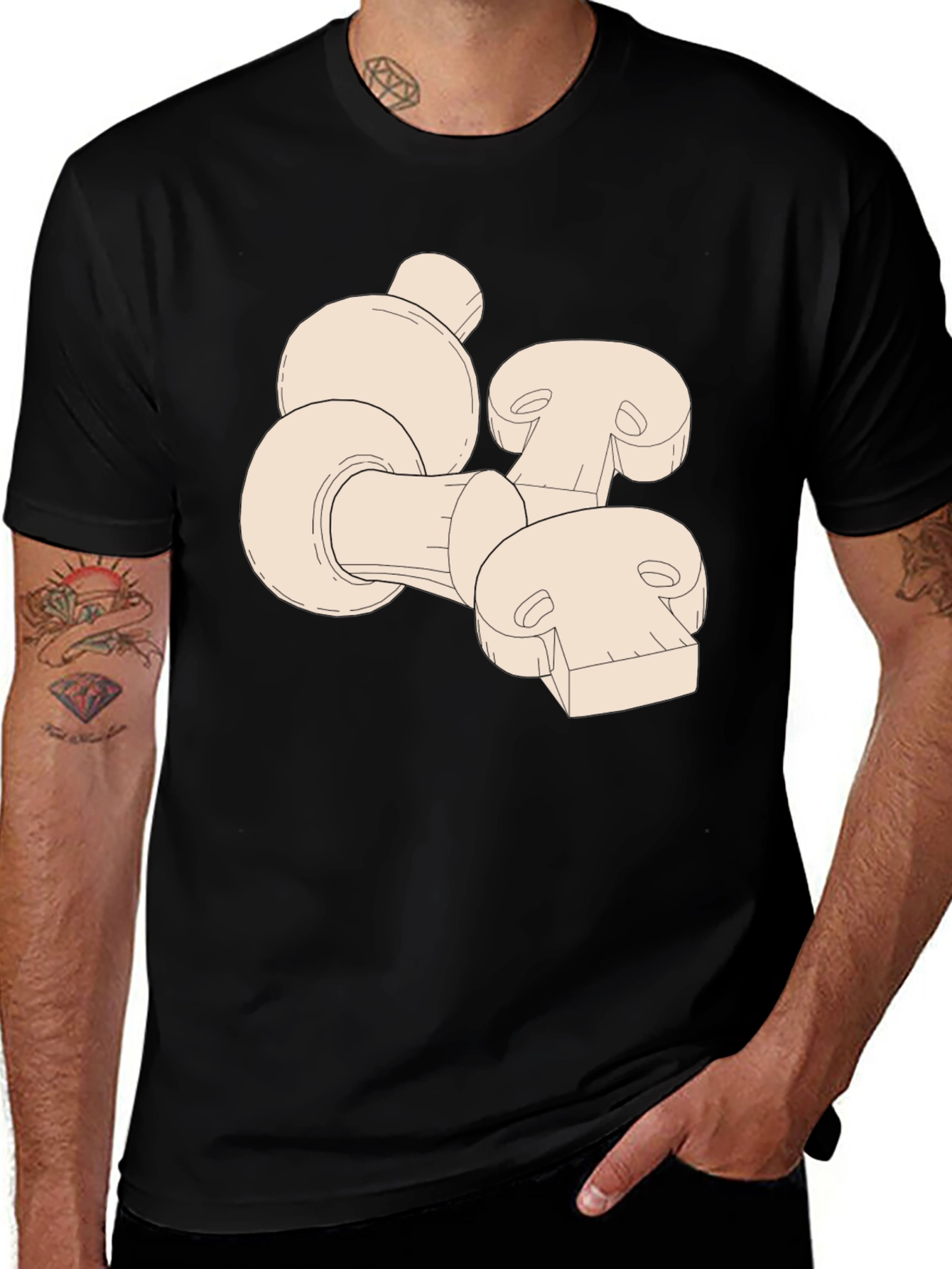 Variant 17 of Mushroom Graphic Print Men's Black T-Shirt