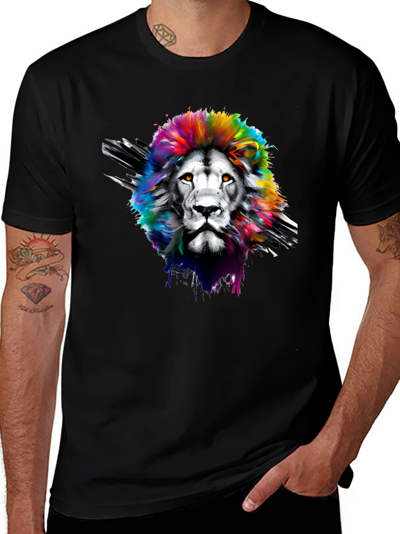 Variant 25 of Rainbow Lion Graphic Tee - Men's Black T-Shirt