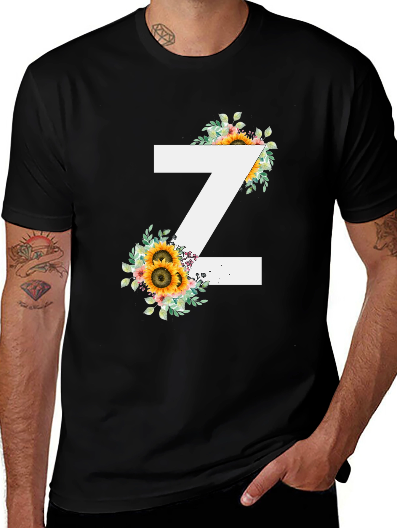Variant 6 of Sunflower Initial Z Black T-Shirt