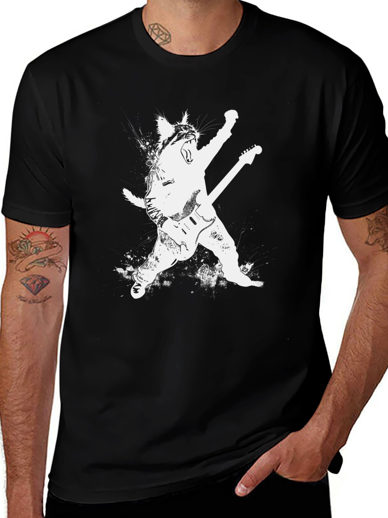 Variant 26 of Rock Cat Graphic Tee - Black Unisex Shirt