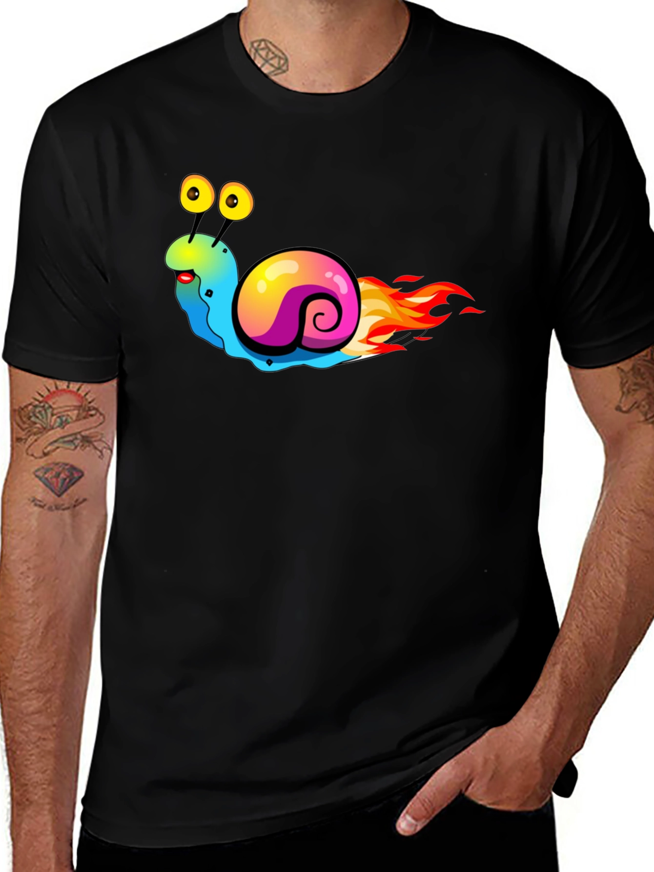 Variant 11 of Funny Fast Snail Graphic Tee - Black Cotton Shirt