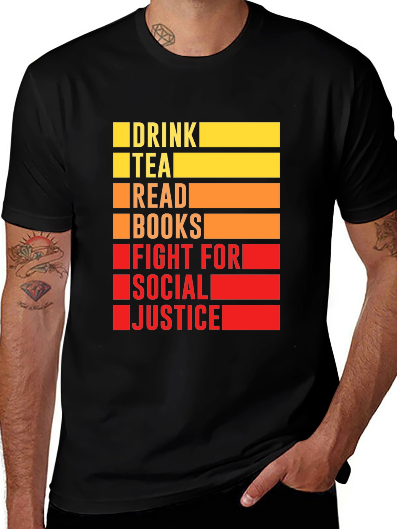Variant 25 of Drink Tea Read Books Fight For Social Justice T-Shirt