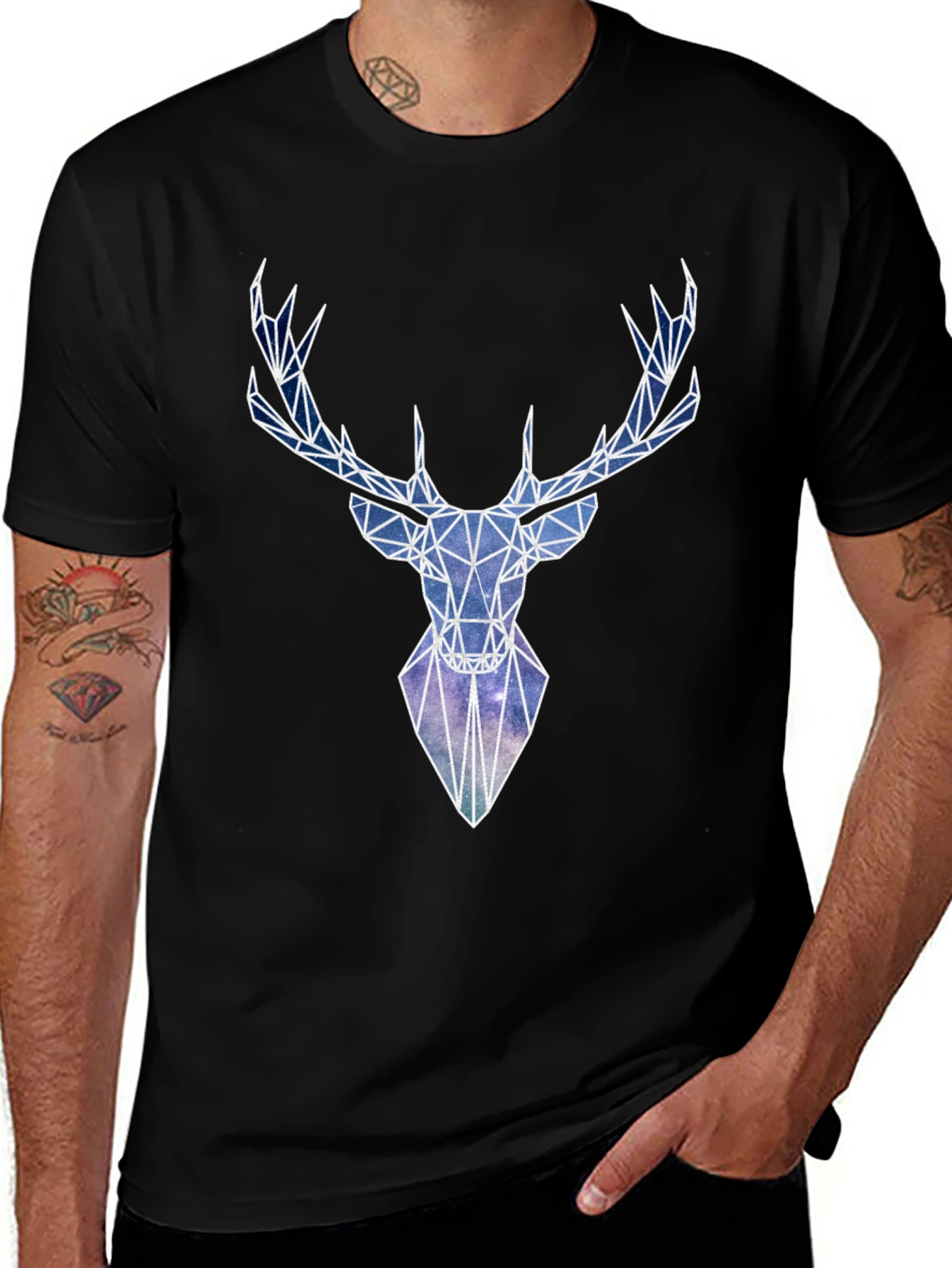 Variant 5 of Geometric Deer Head Graphic Print Tee