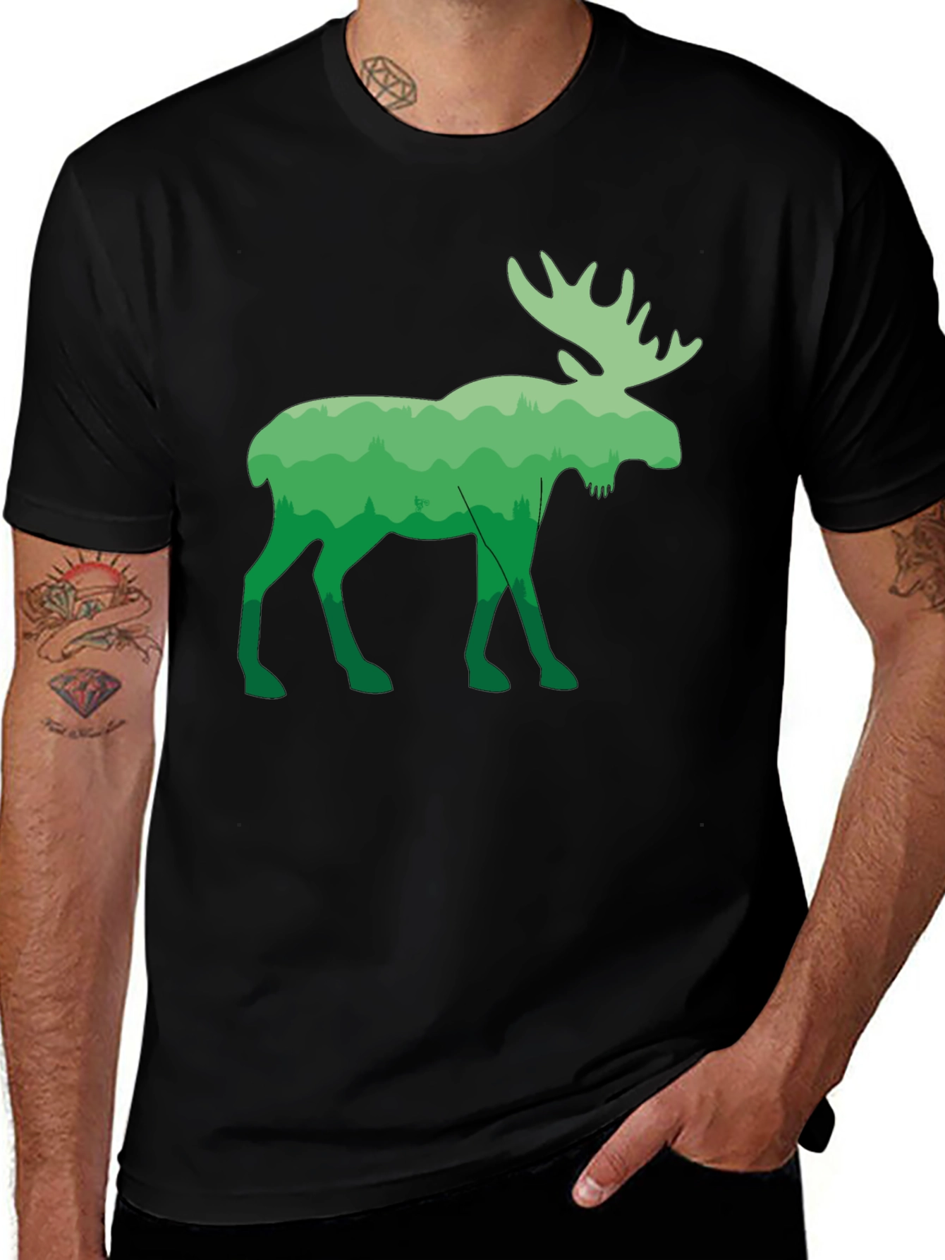 Variant 19 of Green Moose Forest T-Shirt - Nature Inspired Tee