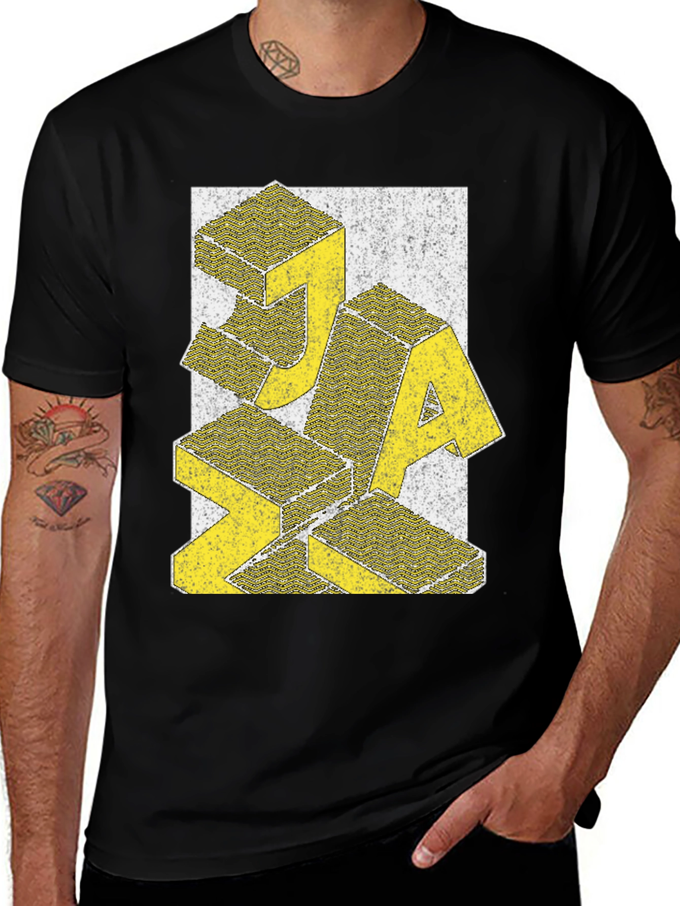 Variant 5 of Geometric 'JAZZ' Print Black T-Shirt