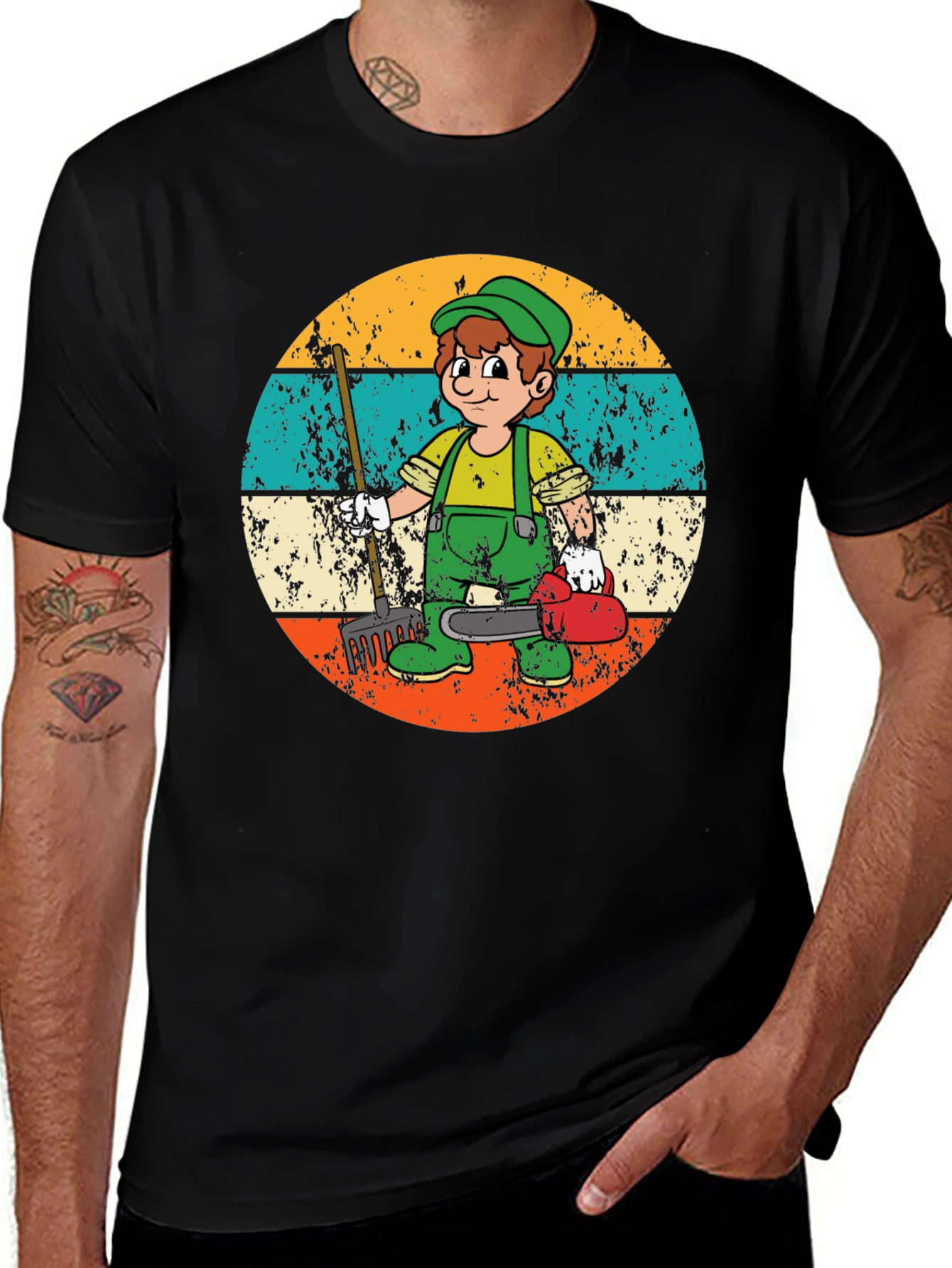 Gardener Cartoon Graphic T-Shirt Retro Style