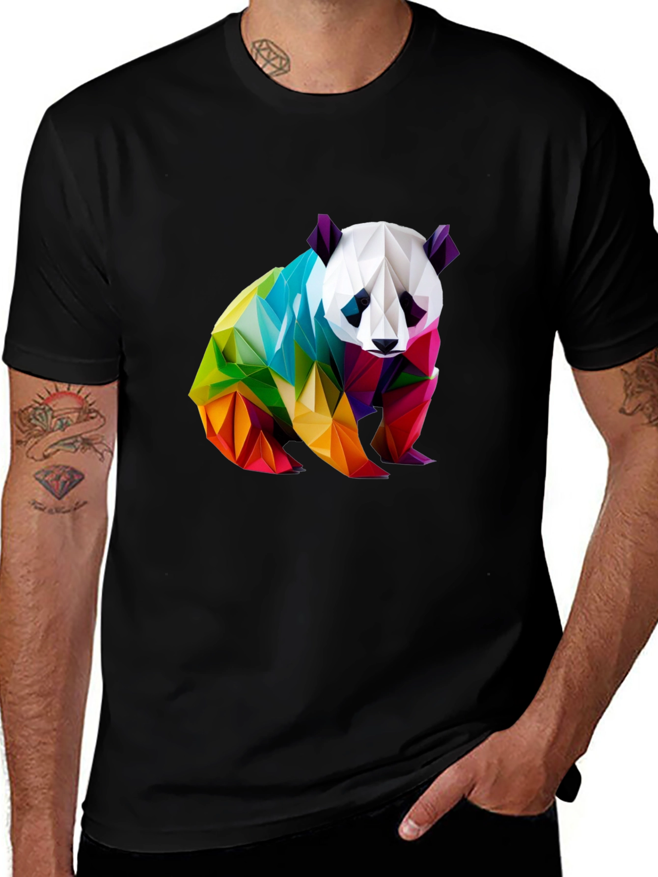 Variant 20 of Geometric Panda Graphic Tee - Black Crew Neck