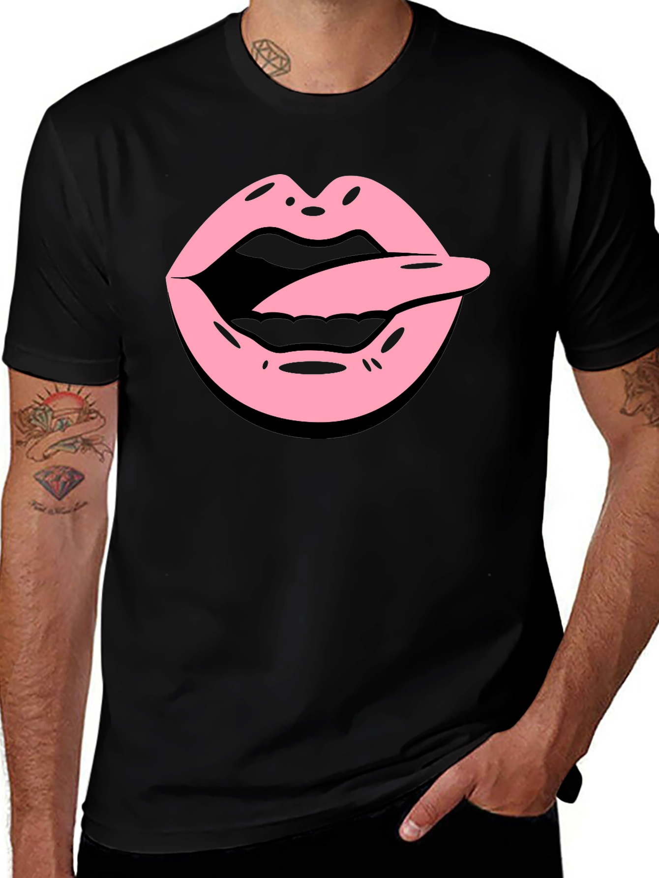 Variant 19 of Tongue Out Graphic Tee - Black Cotton Blend Shirt