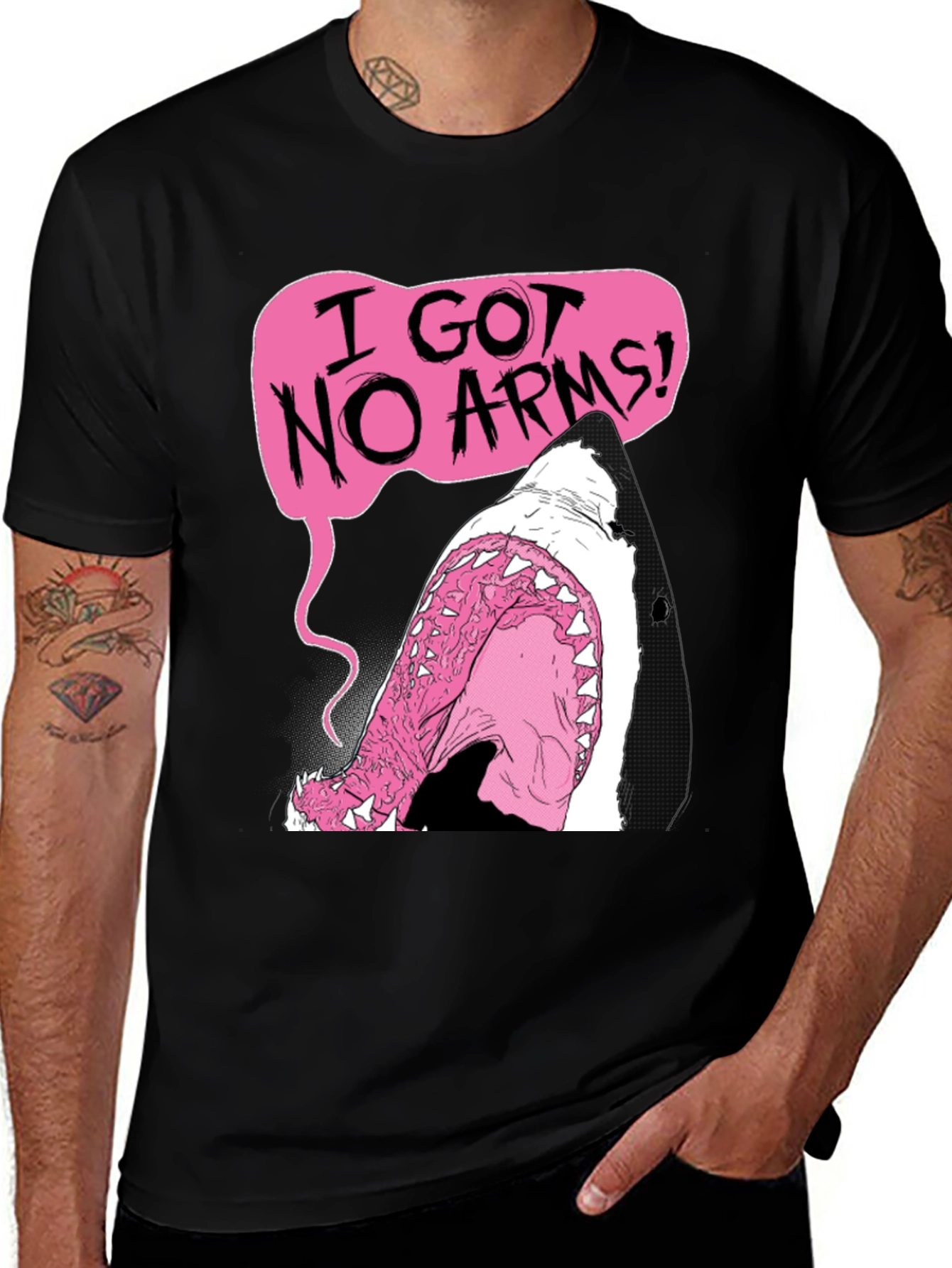 Variant 27 of Humorous 'I Got No Arms' Shark Graphic T-Shirt