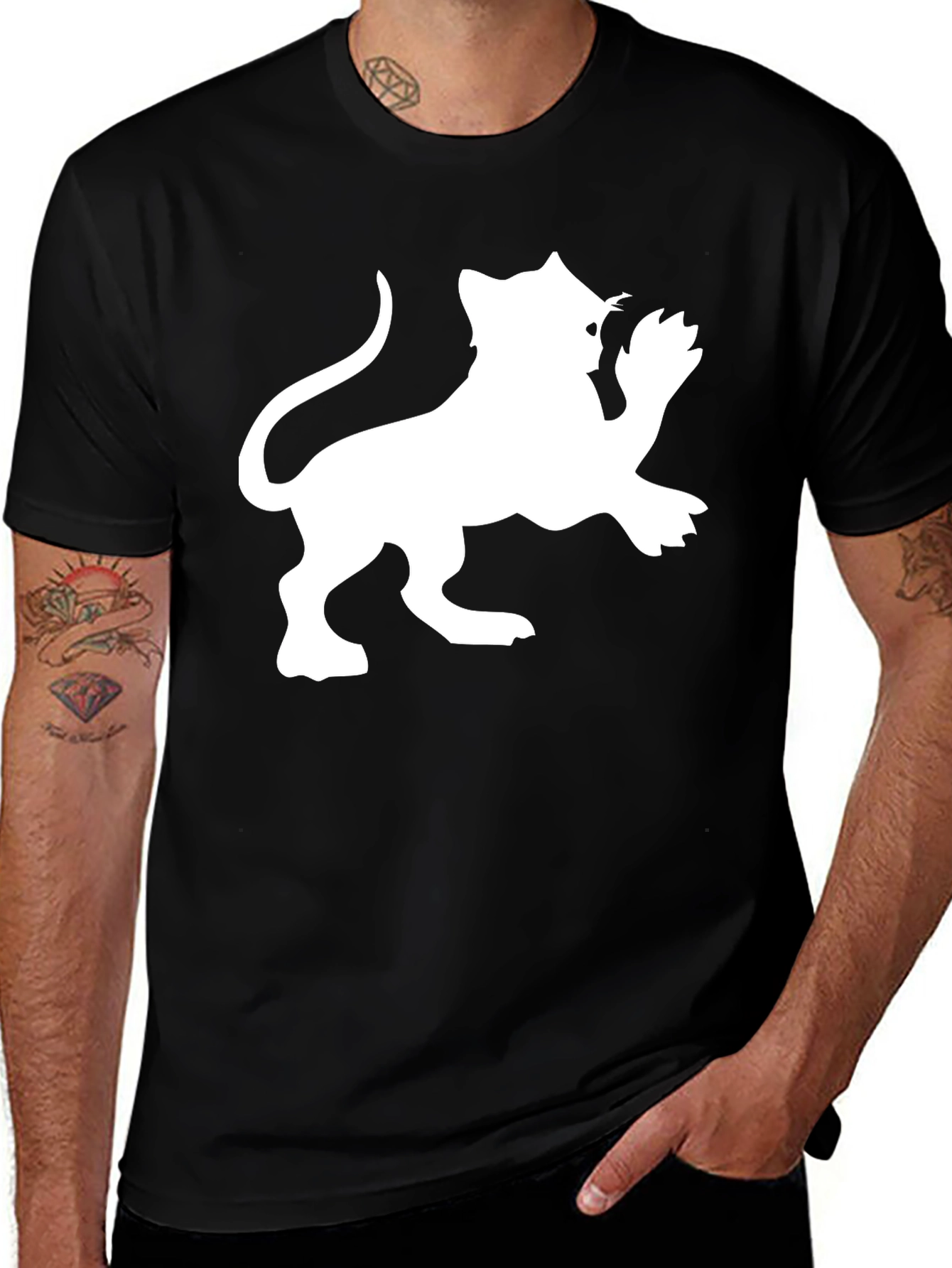 Variant 29 of Black Tee with White Lion Graphic Print