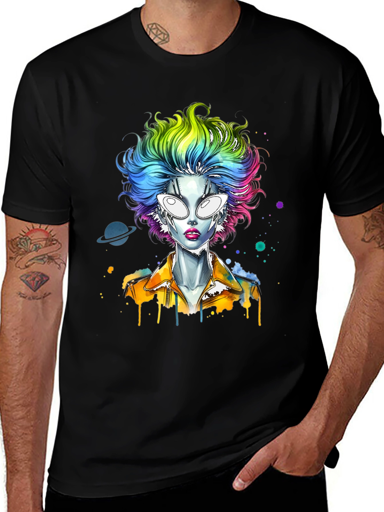 Variant 13 of Alien Rainbow Hair Graphic T-Shirt