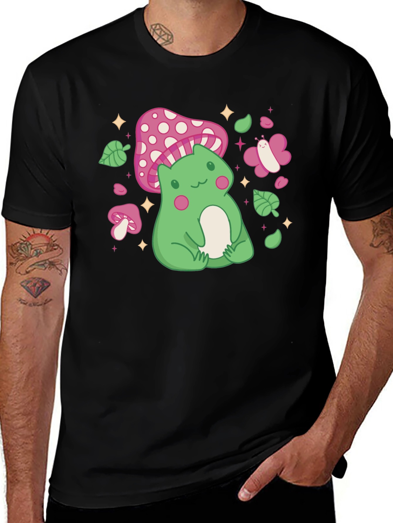 Variant 5 of Cute Frog & Mushroom Graphic Tee - Whimsical Style