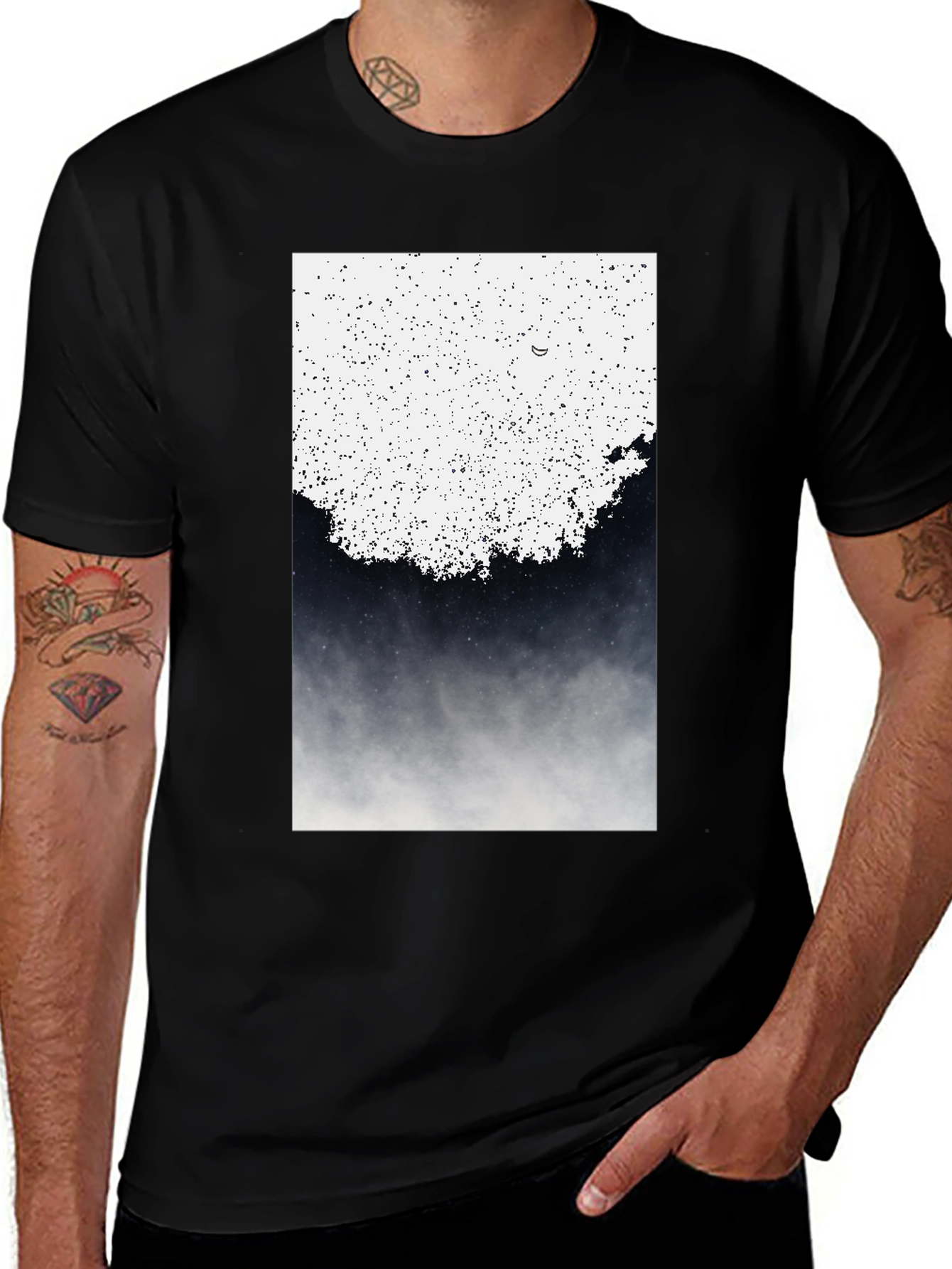 Variant 19 of Abstract Celestial Print Black T-Shirt