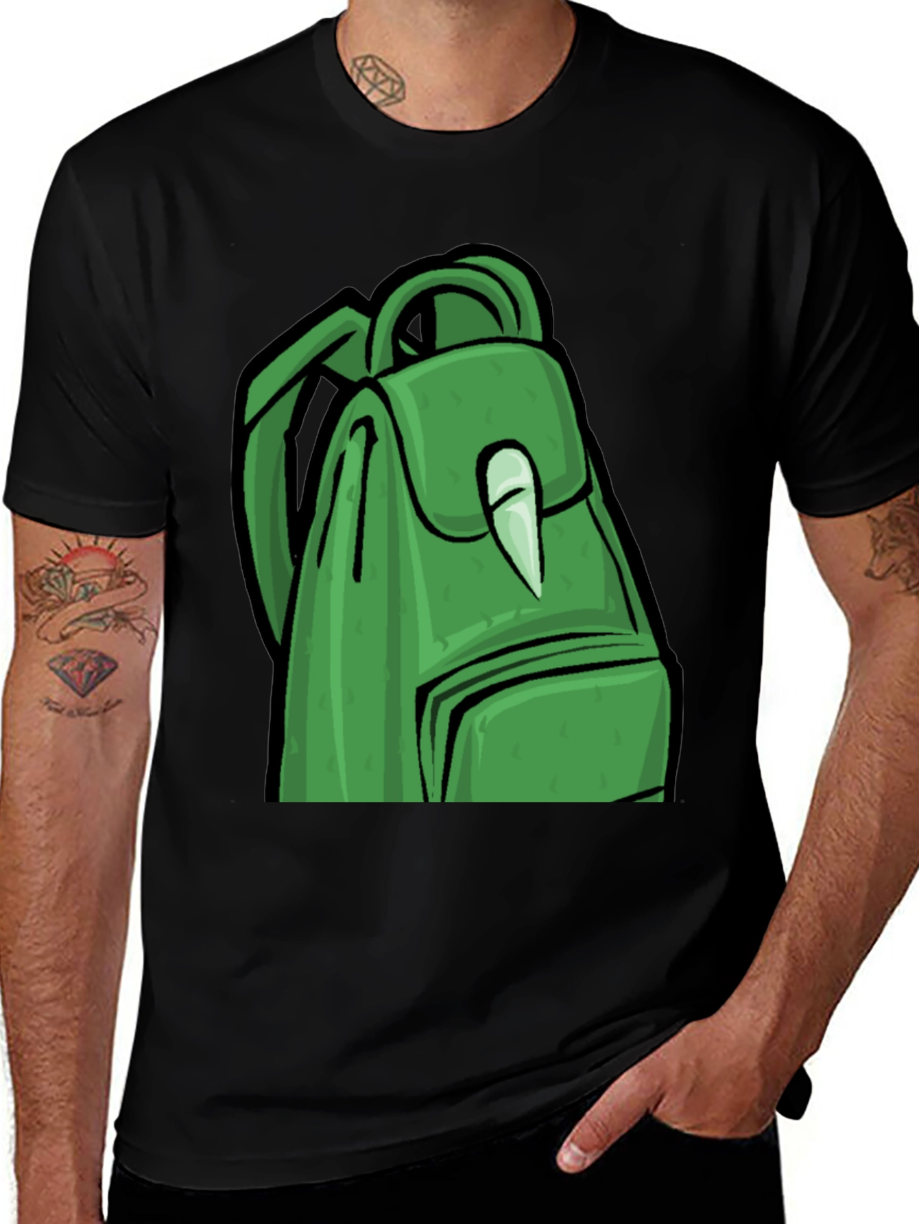Green Backpack Graphic T-Shirt