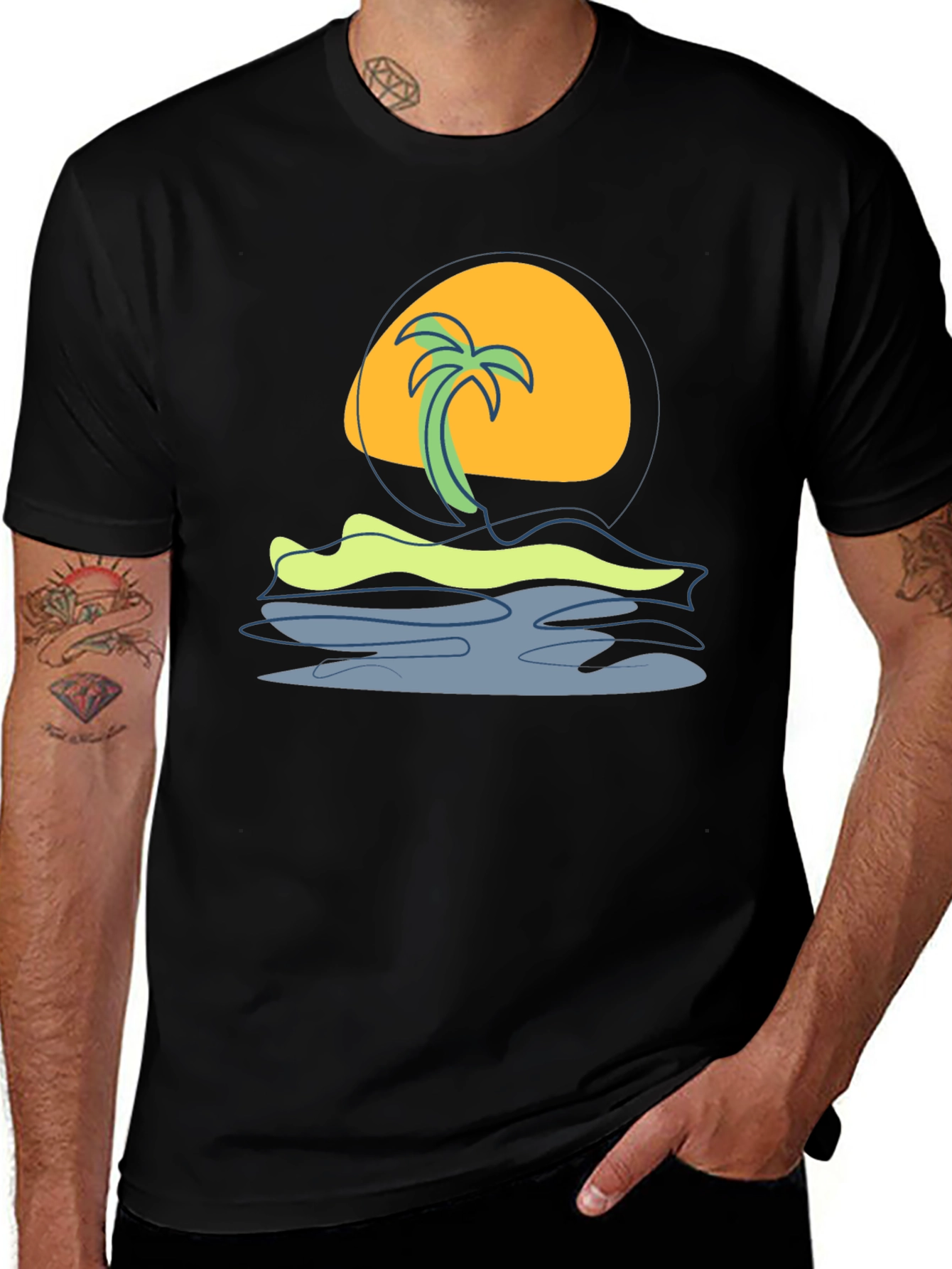Black Tropical Sunset Graphic Tee - Island Vibes main image