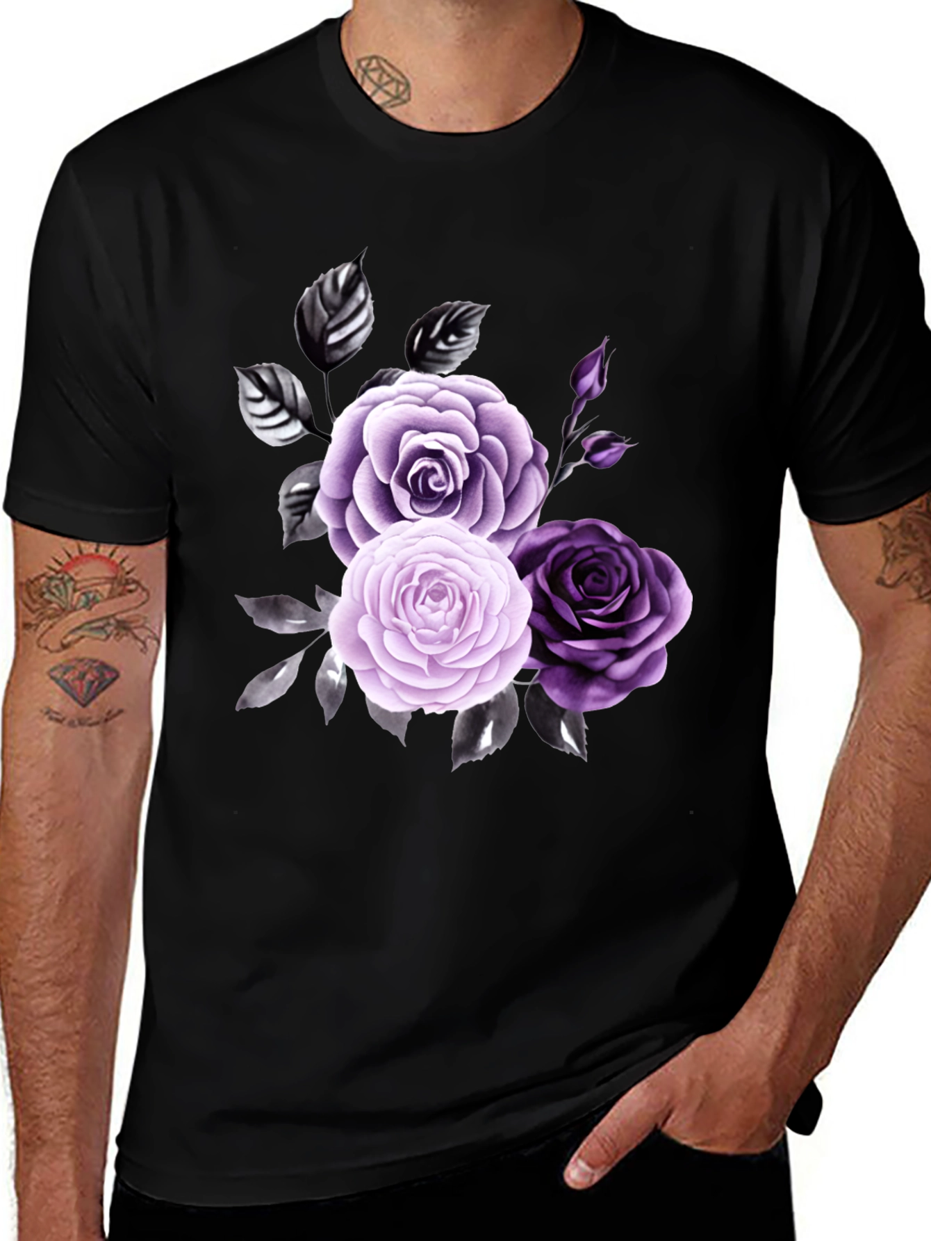 Variant 3 of Floral Rose Graphic Tee - Stylish Men's Black T-Shirt