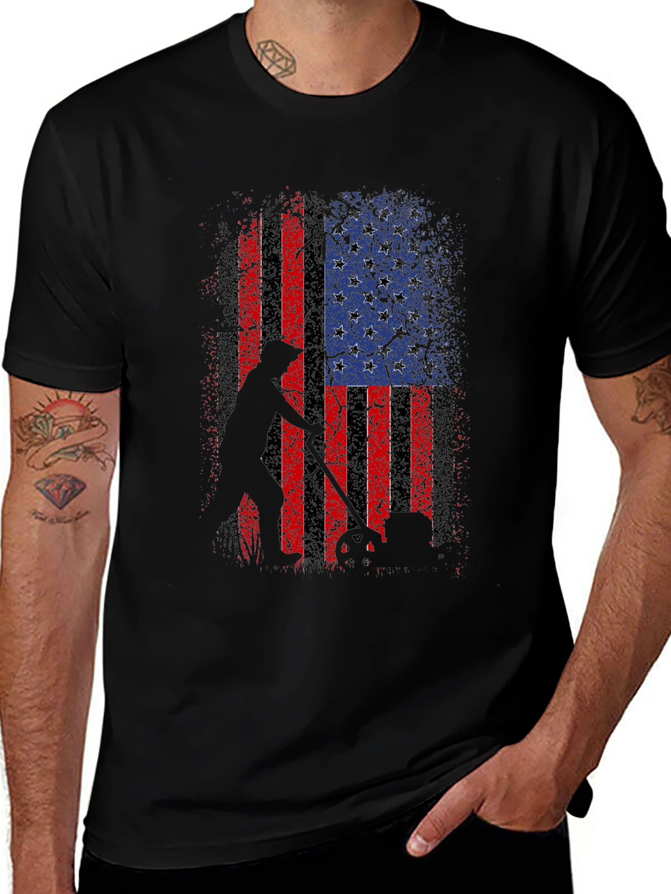 Variant 3 of Patriotic Lawn Care T-Shirt - American Flag Design
