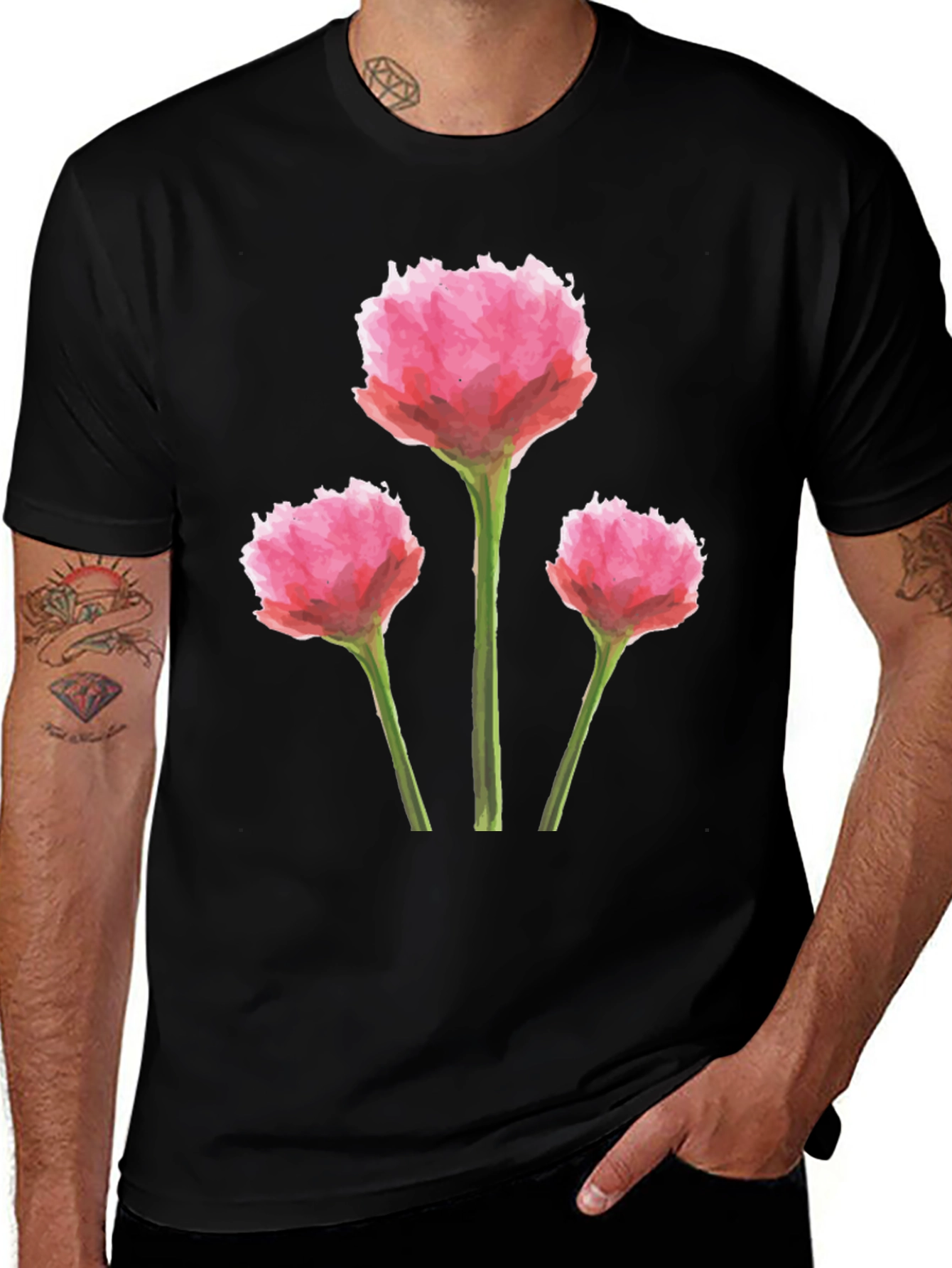 Variant 11 of Floral T-Shirt with Watercolor Pink Blooms