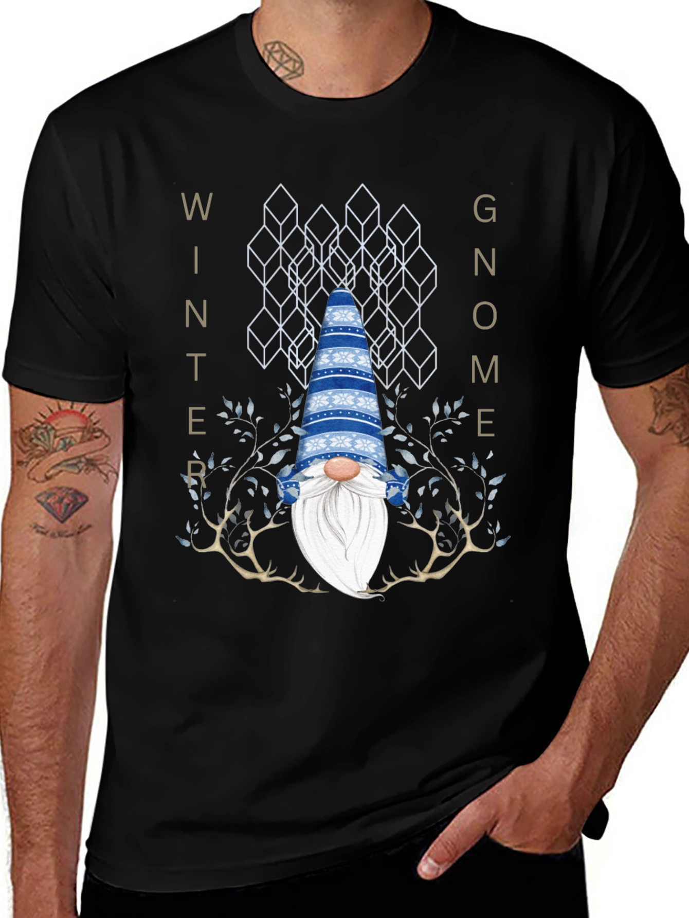 Winter Gnome Graphic Tee - Black Crew Neck