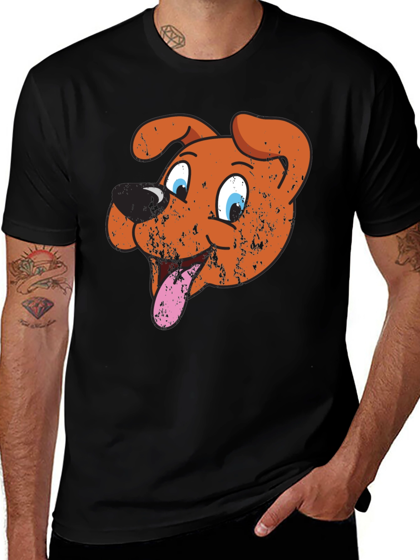 Variant 8 of Cartoon Dog Graphic Tee - Black Cotton T-Shirt