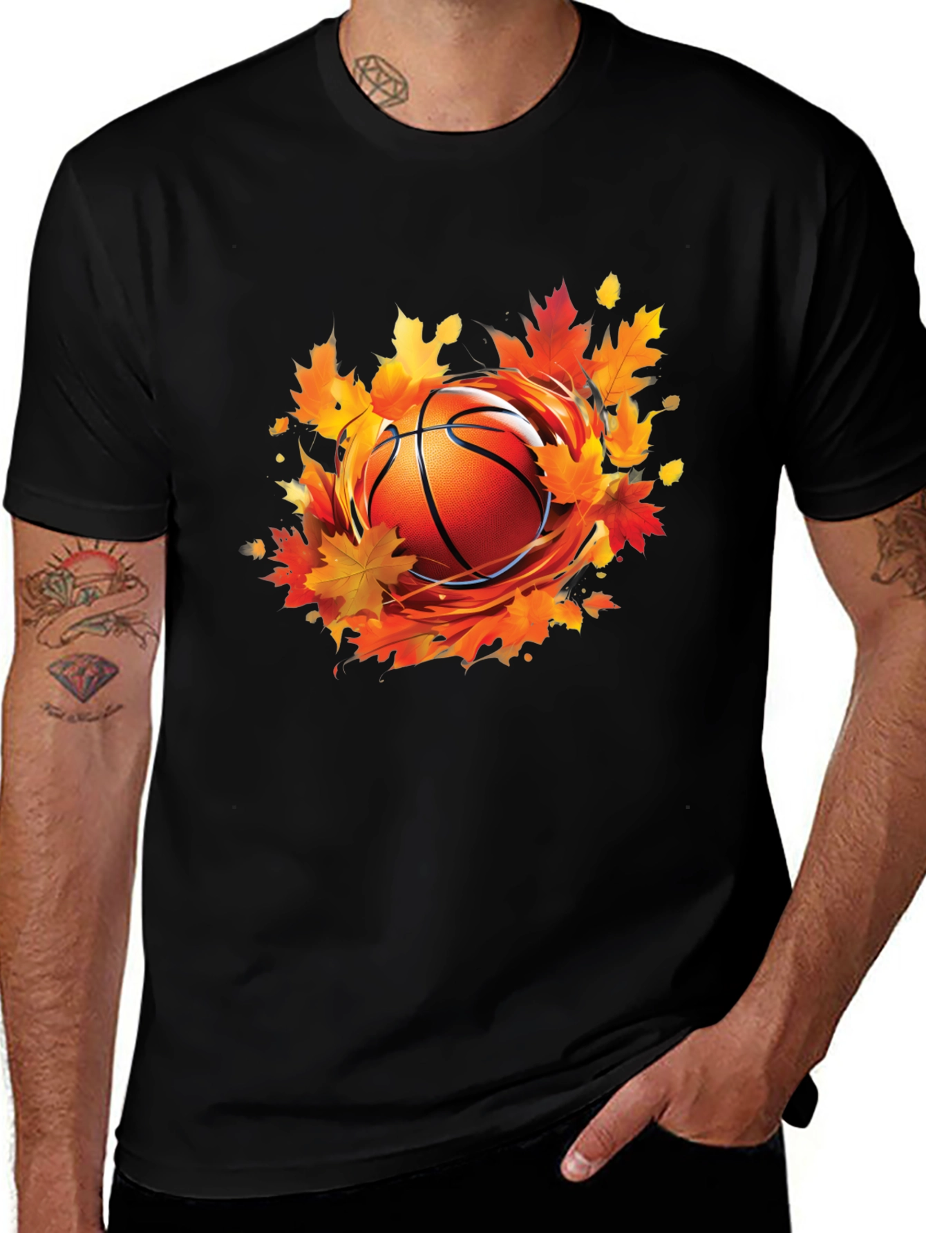 Variant 29 of Fall Basketball Graphic Tee - Autumn Leaves