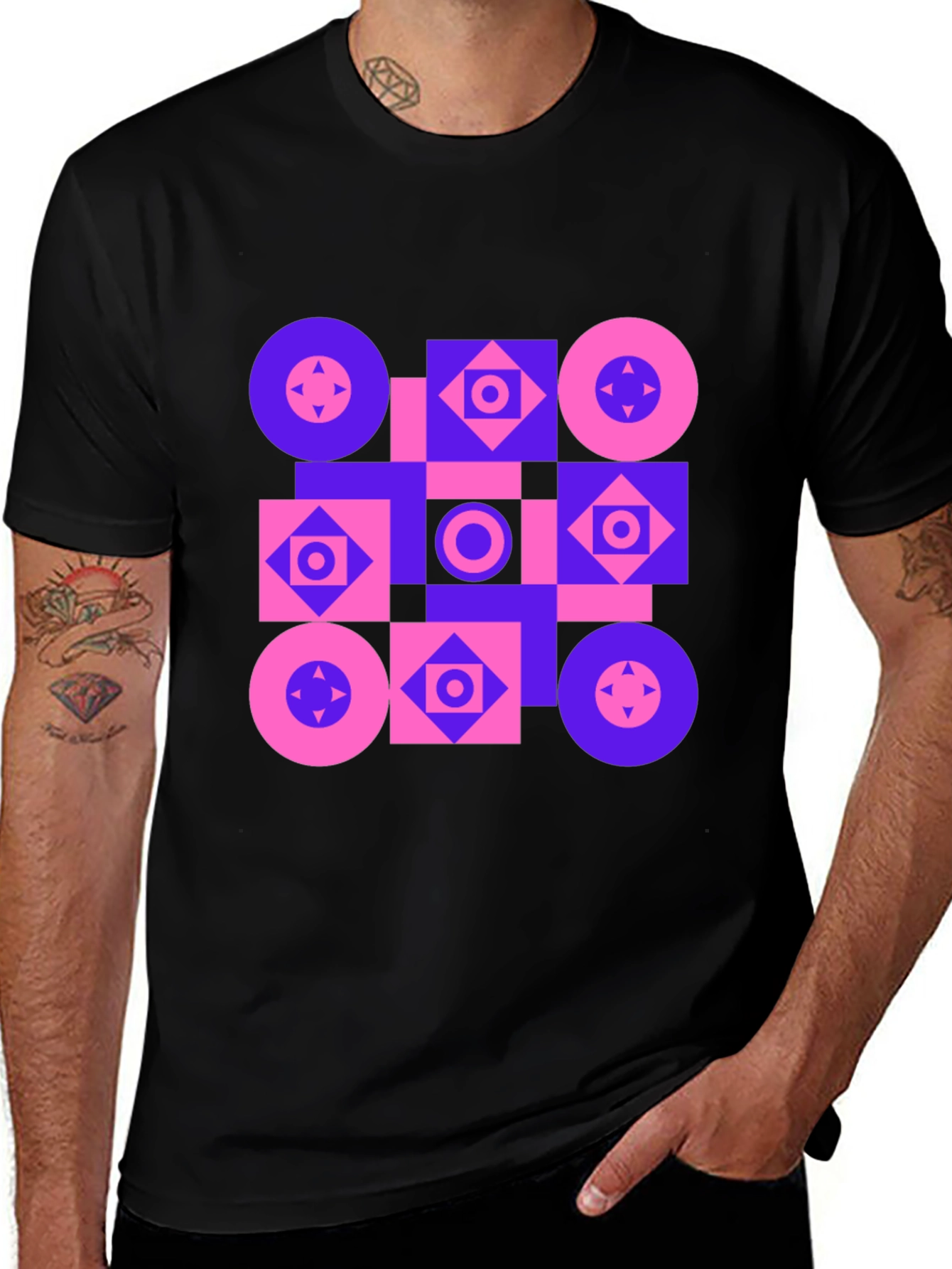 Black Geometric Pattern T-Shirt - Modern Design Tee main image