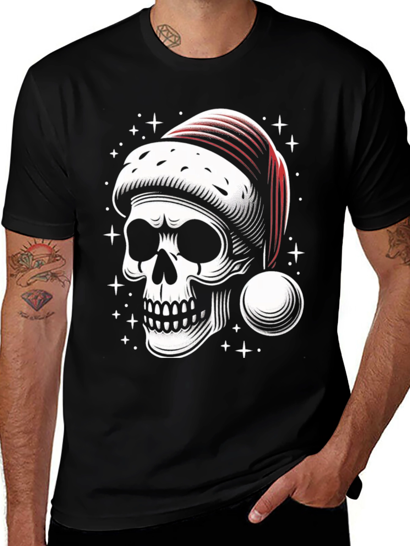 Variant 22 of Skull Santa Hat Graphic Tee - Holiday Rock