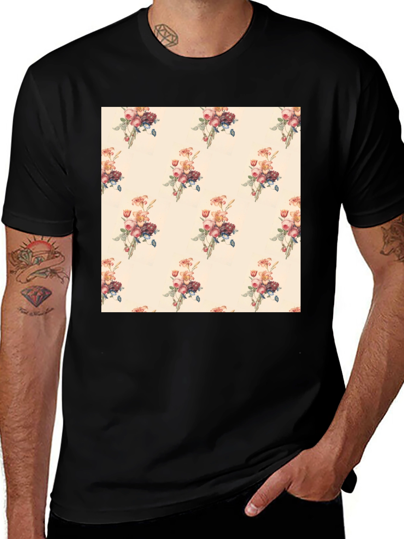 Variant 6 of Floral Pattern Black T-Shirt - Stylish Men's Fashion